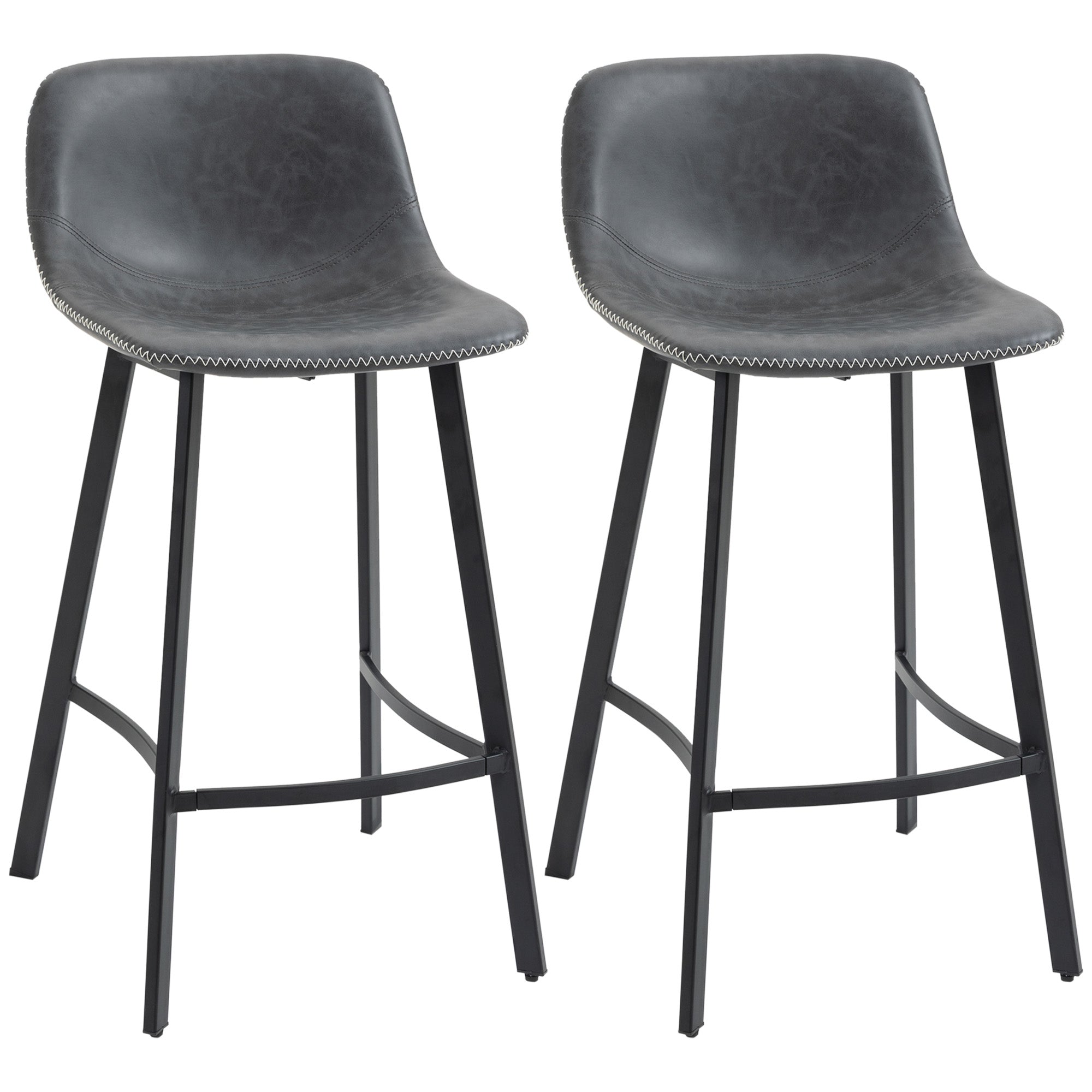 27.25" Counter Height Bar Stools Upholstered Armless Bar Chairs with Back Steel Legs Gray