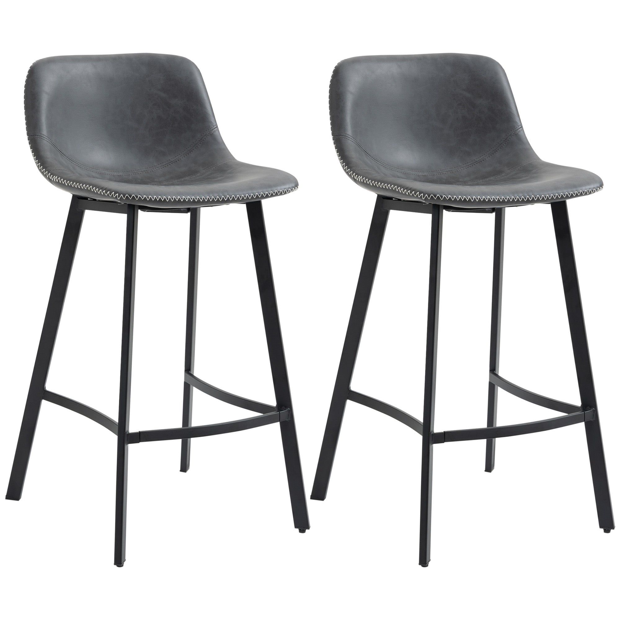 27.25" Counter Height Bar Stools Upholstered Armless Bar Chairs with Back Steel Legs Gray