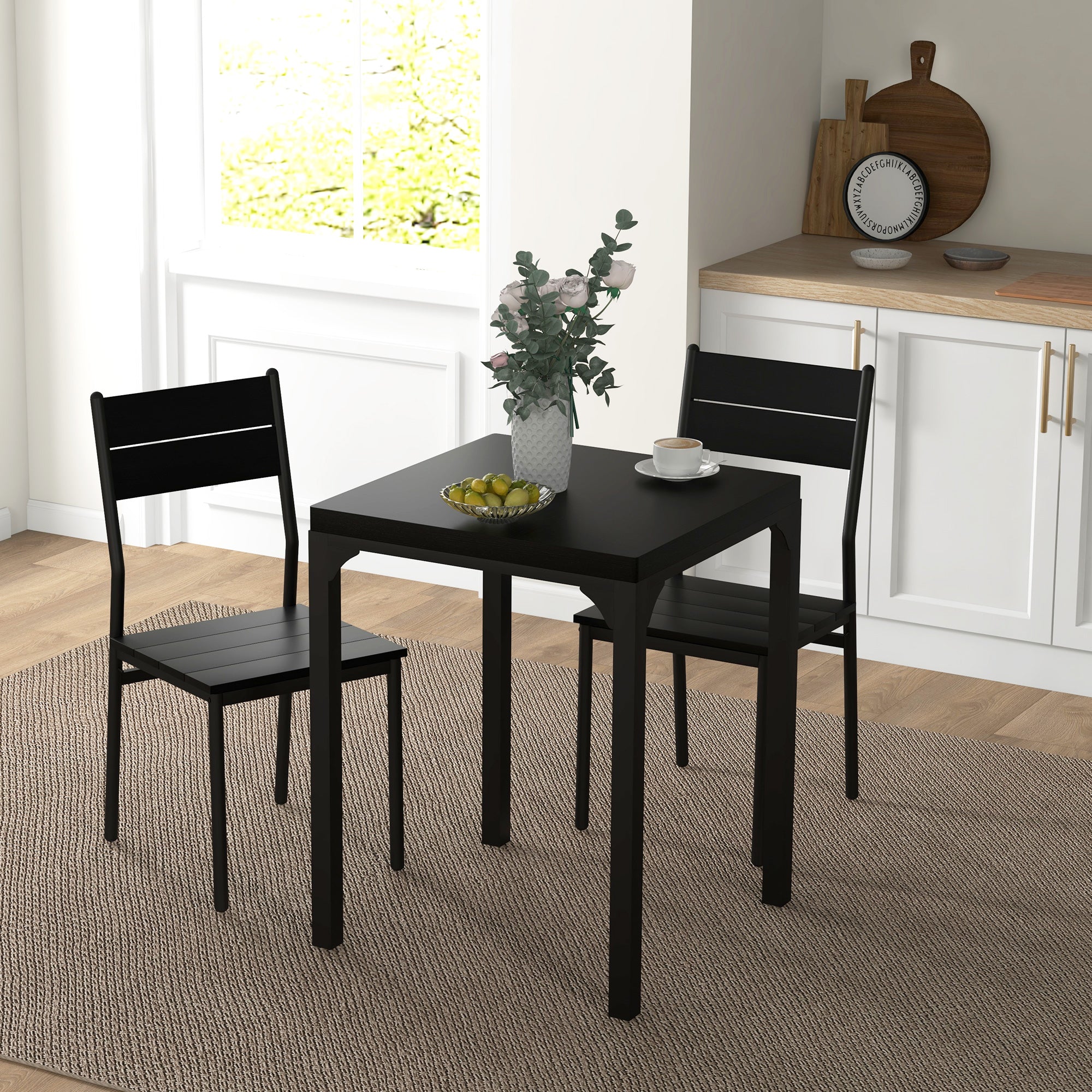 3 Piece Dining Room Set for 2, Dining Table Set for Breakfast Nook, Small Space, Apartment, Space Saving, Black