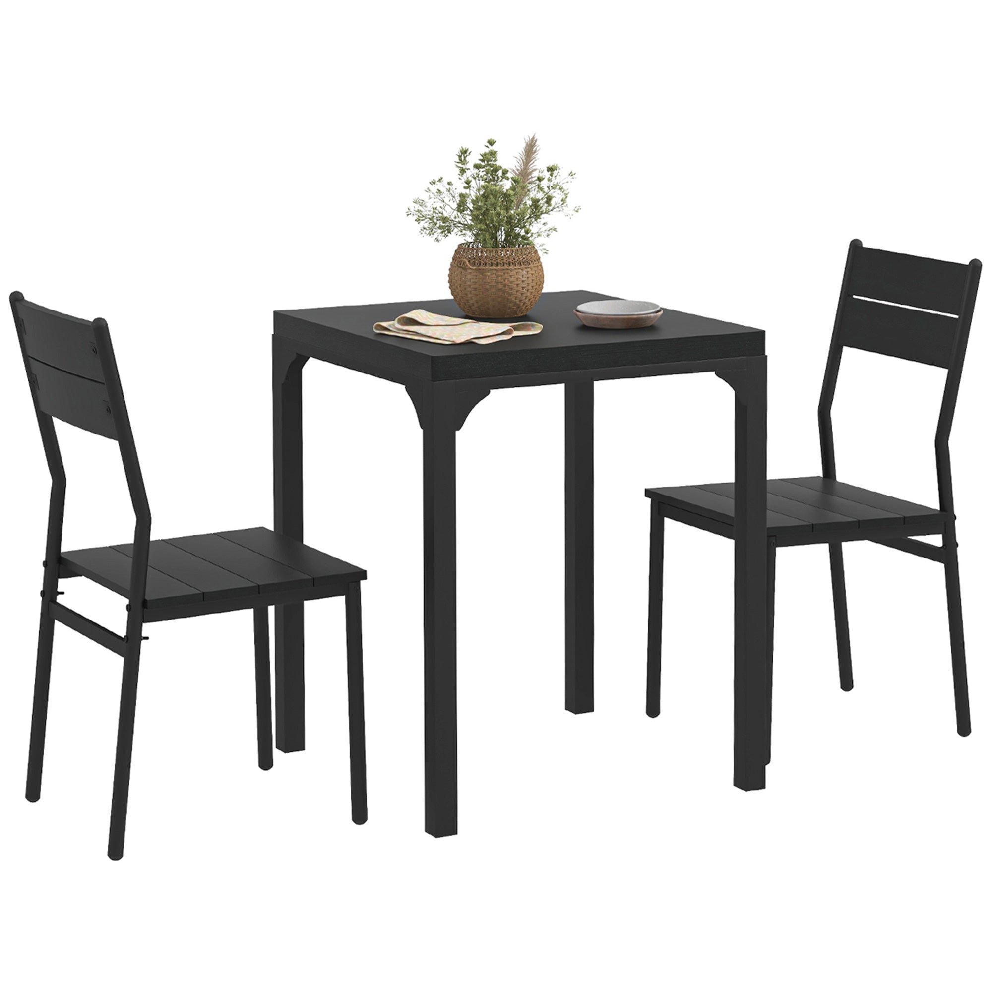 3 Piece Dining Room Set for 2, Dining Table Set for Breakfast Nook, Small Space, Apartment, Space Saving, Black