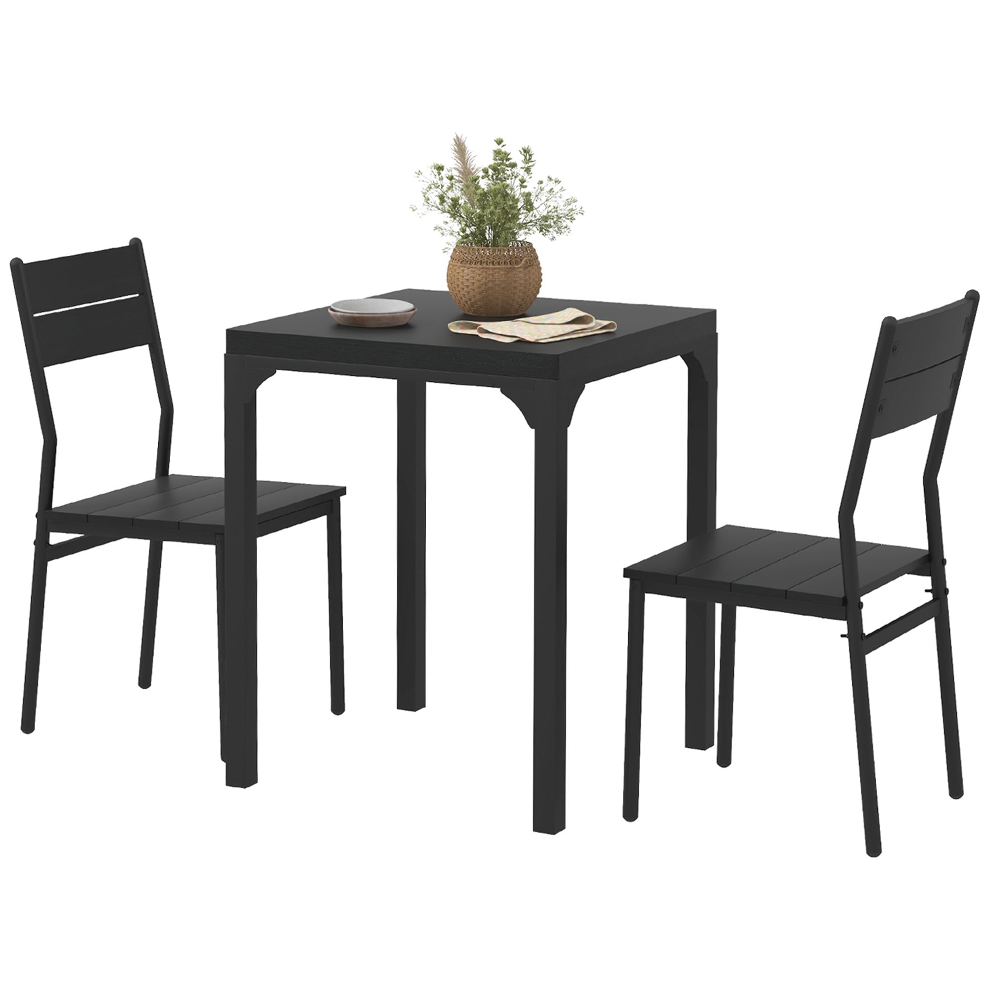 3 Piece Dining Room Set for 2, Dining Table Set for Breakfast Nook, Small Space, Apartment, Space Saving, Black