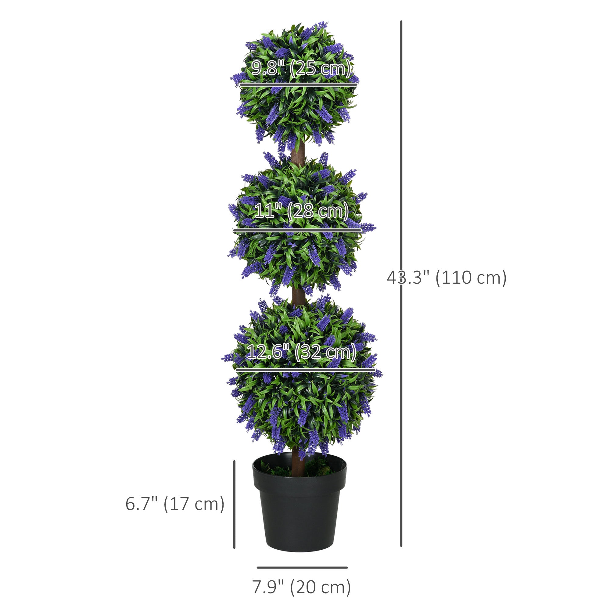 3.5ft Set of 2 Decorative Artificial Plants Ball Trees with Lavender Flowers in Pot Fake Plants for Home Indoor Outdoor Decor, Green