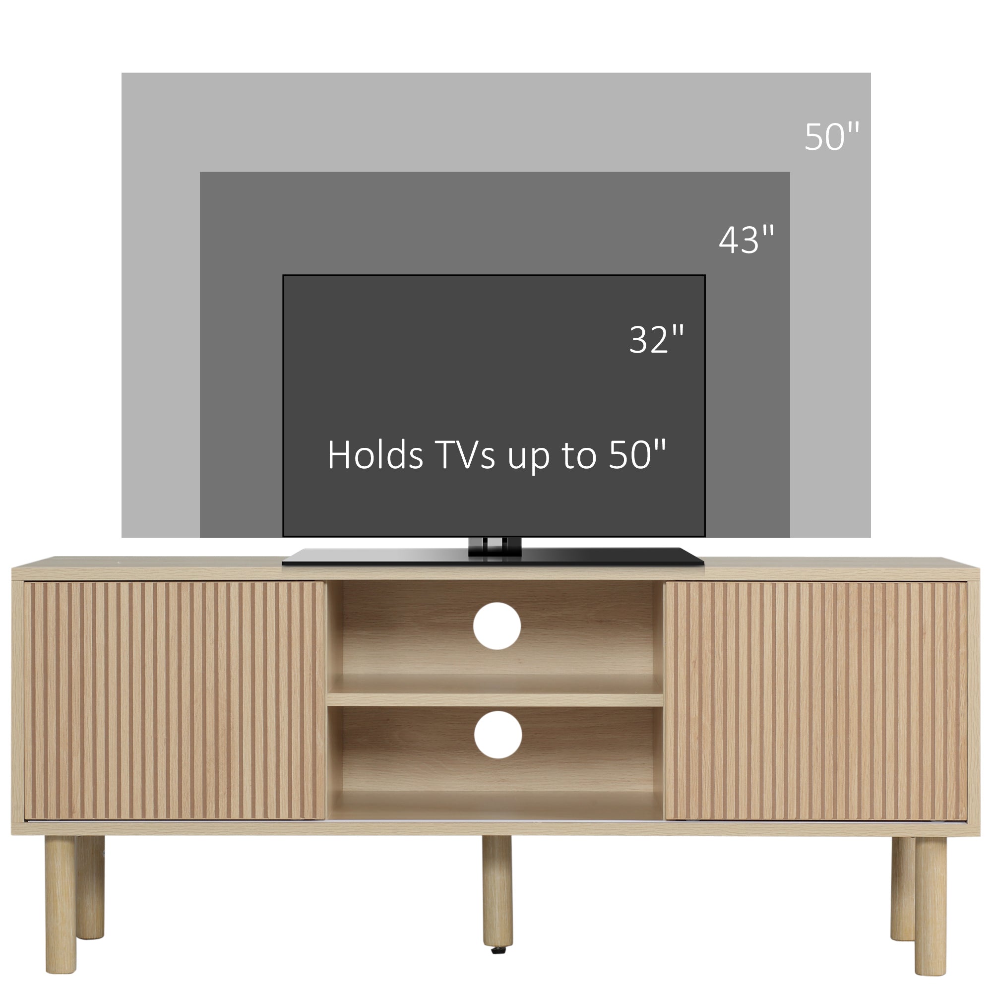 HOMCOM TV Stand Cabinet, TV Unit for TVs up to 50", TV Cabinet with Storage Shelves, Sliding Doors and Cable Holes for Living Room, Bedroom, Natural Wood Finish