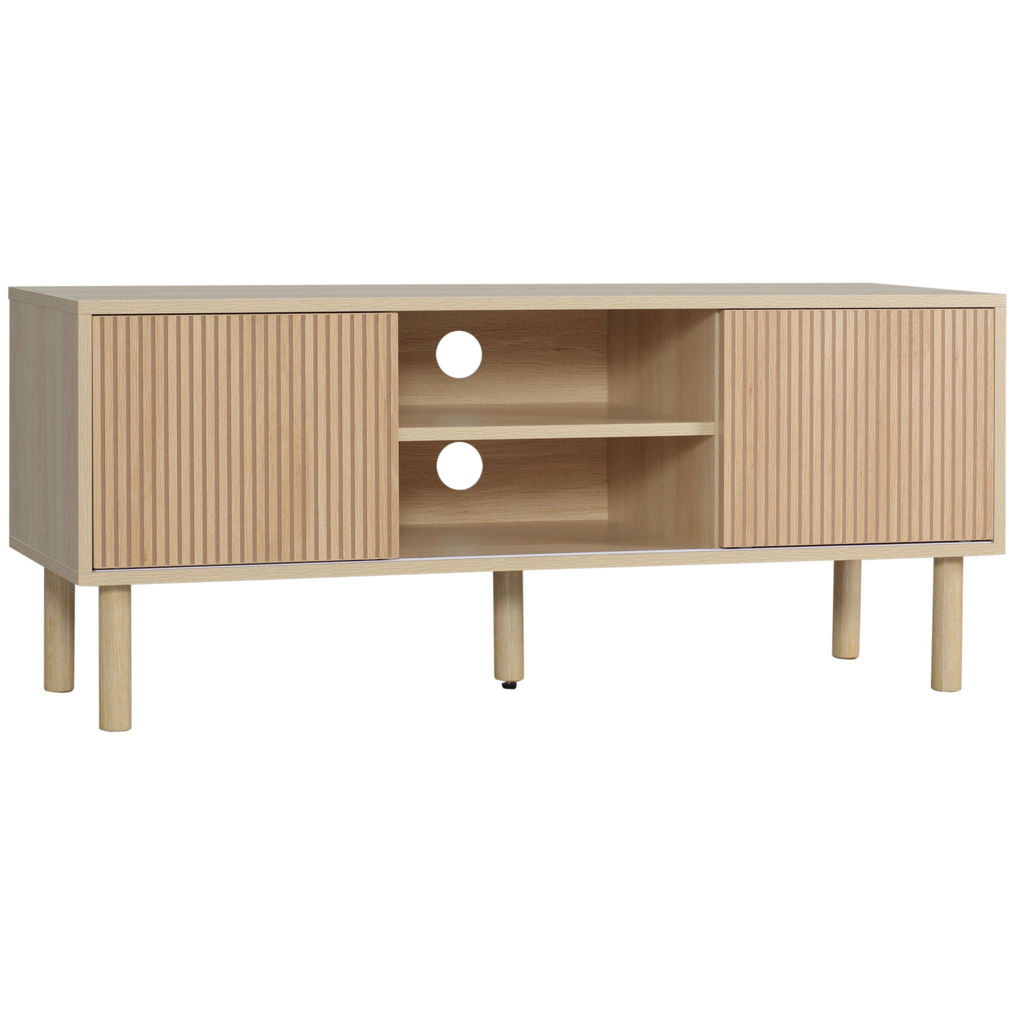 HOMCOM TV Stand Cabinet, TV Unit for TVs up to 50", TV Cabinet with Storage Shelves, Sliding Doors and Cable Holes for Living Room, Bedroom, Natural Wood Finish