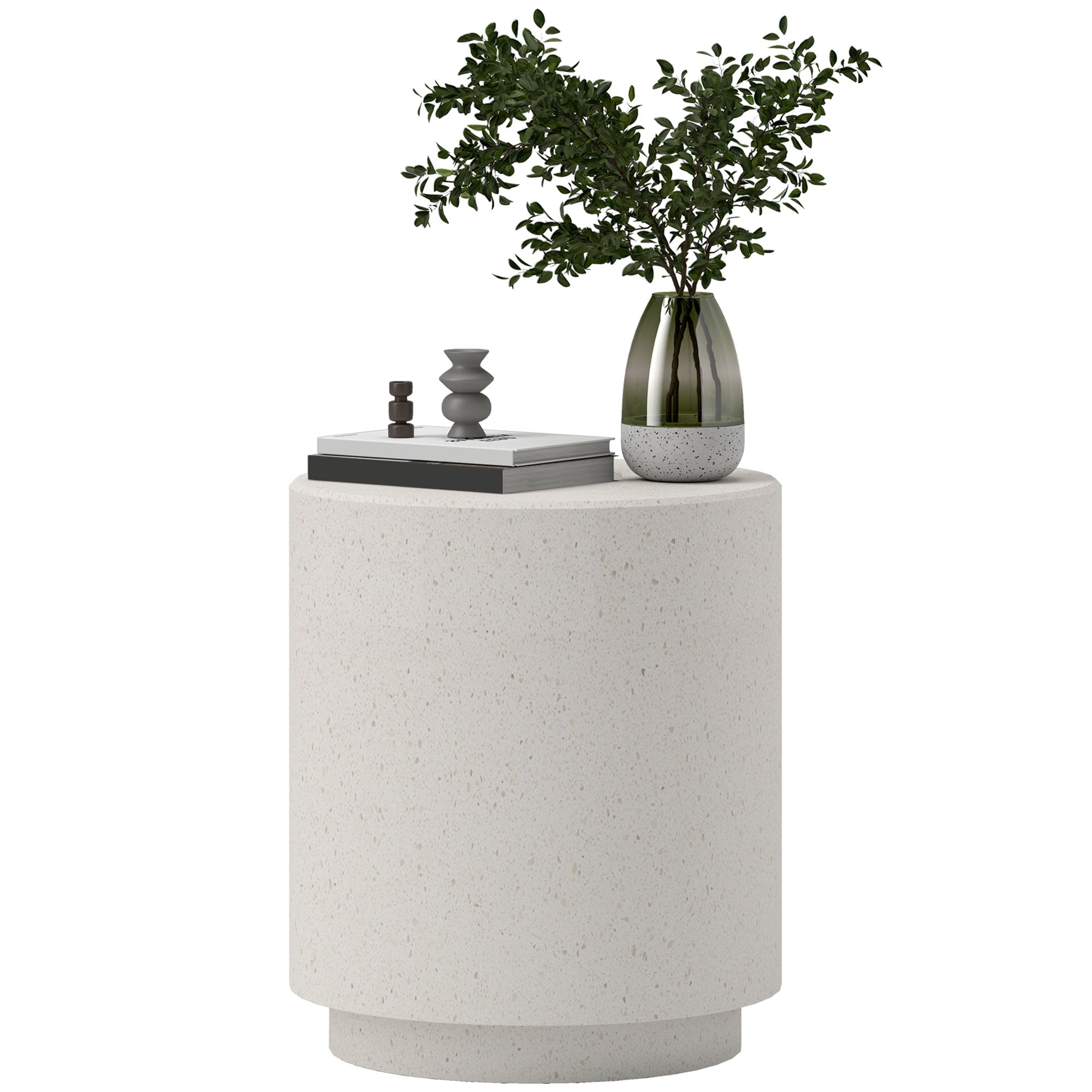 Lightweight Accent Table with Terrazzo Finish Side Table Cream White