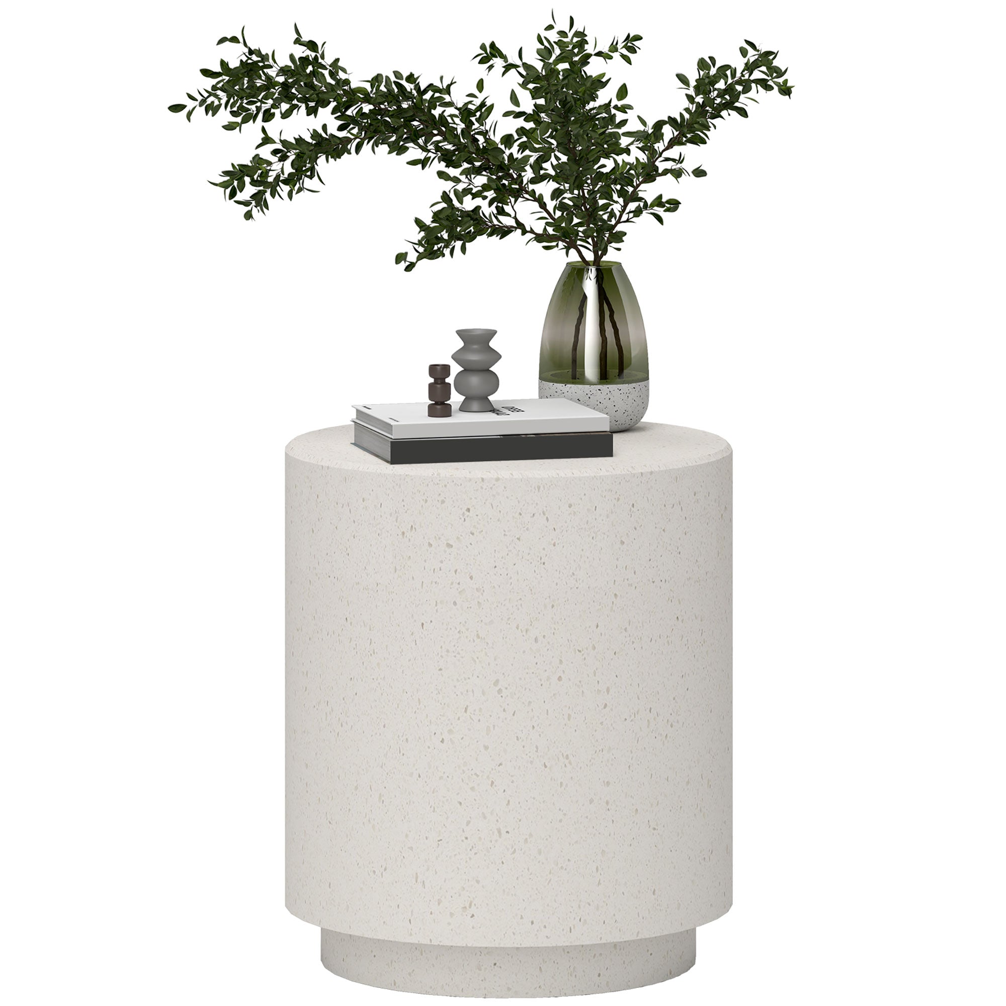 Lightweight Accent Table with Terrazzo Finish Side Table Cream White