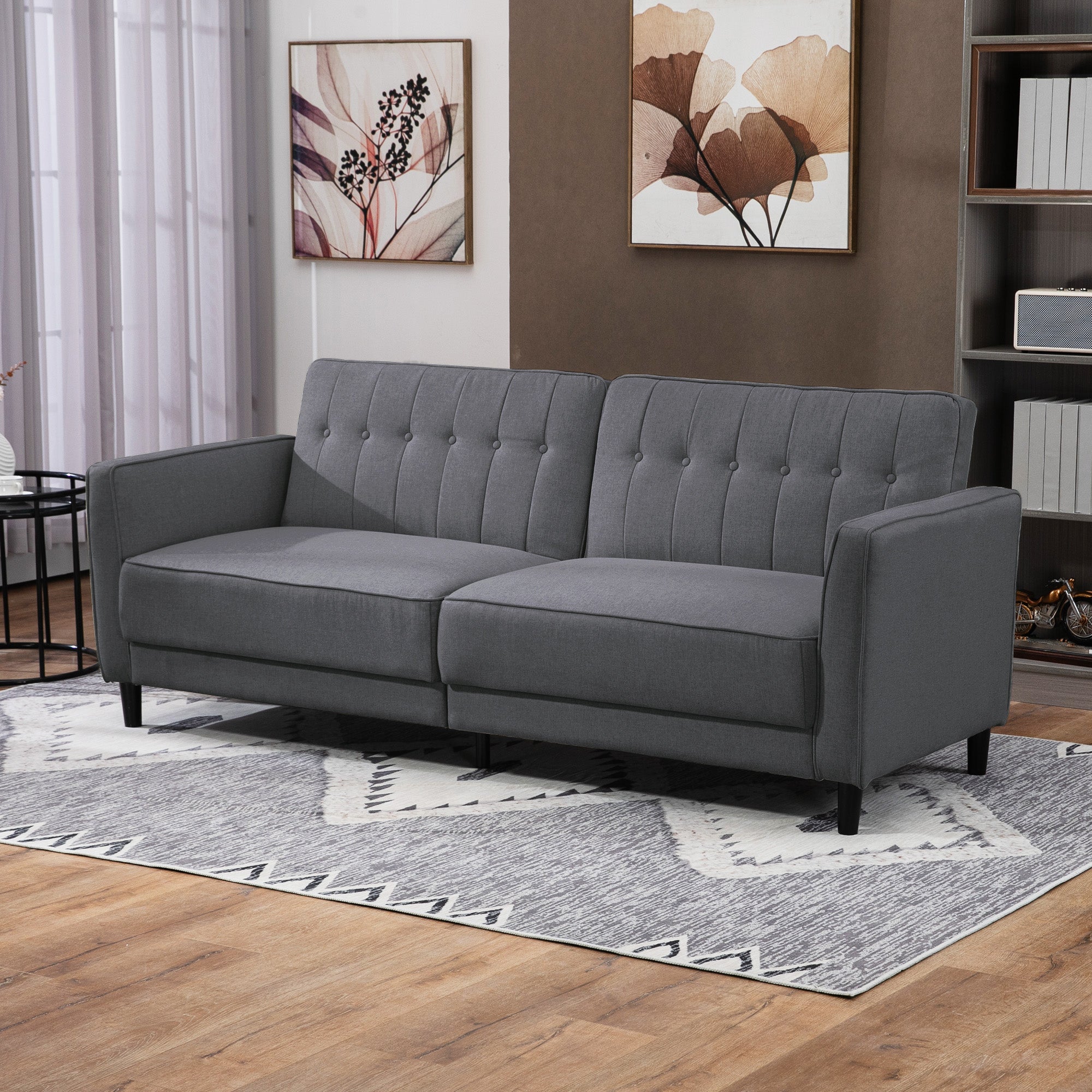 HOMCOM Convertible Sofa Bed with Adjustable Back, Button Tufted Sofa Bed Couch for Living Room, Guest Room, Apartment, Charcoal Grey