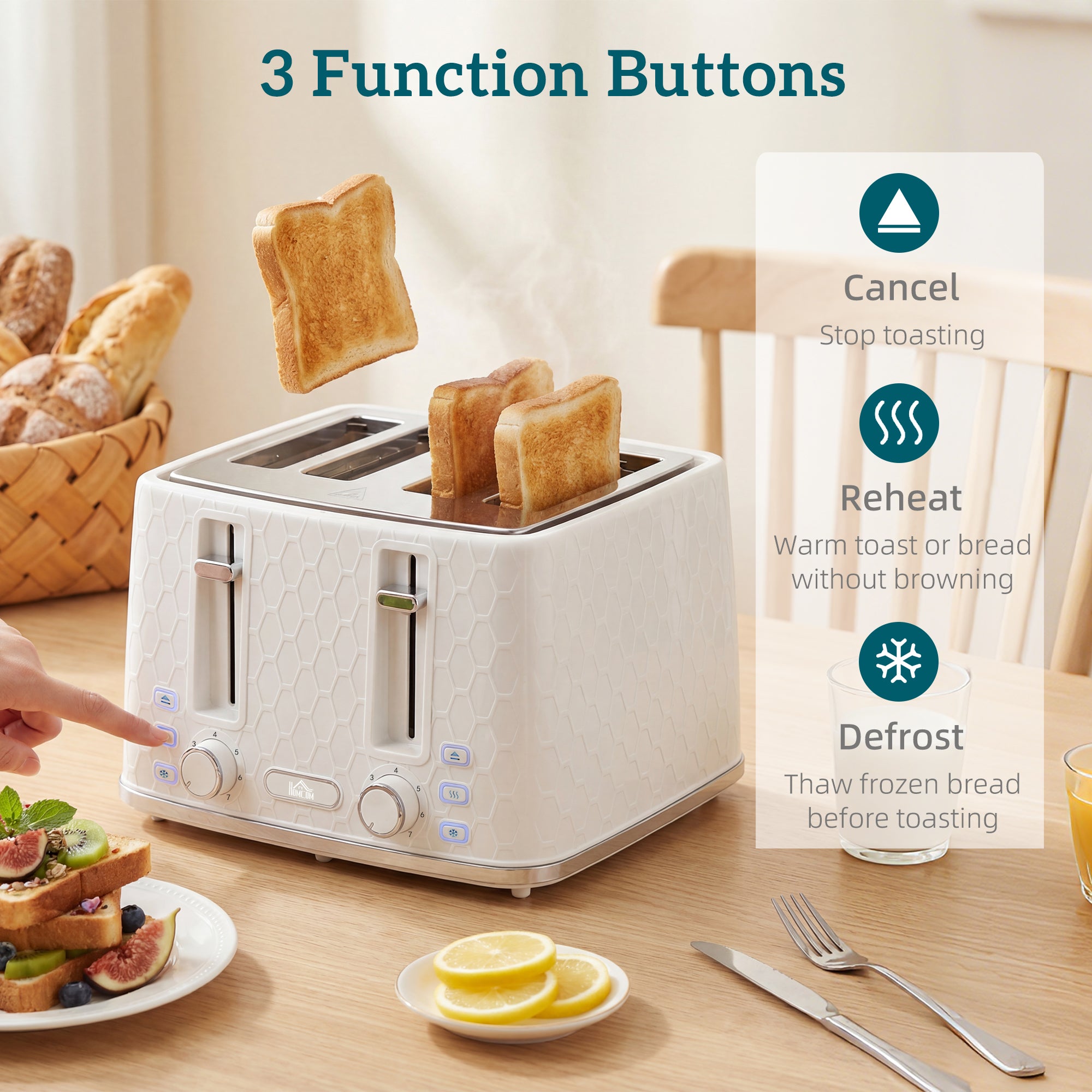 Kettle and Toaster Set, 1.7L 3000W Rapid Boil Jug Kettle with Strix Thermostat, Limescale Filter, 4 Slice Toaster with 7 Browning Controls, Crumb Tray, Cream