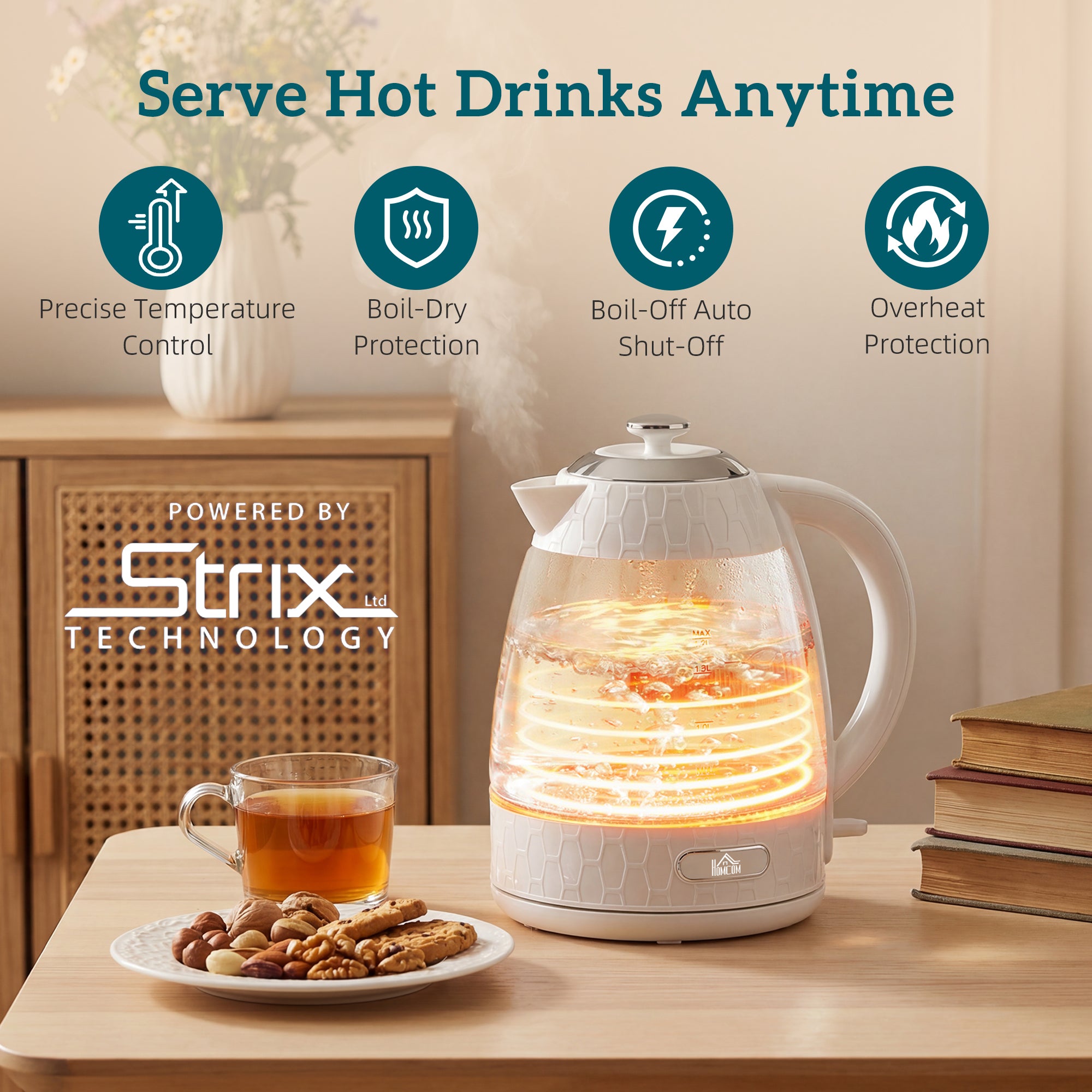 Kettle and Toaster Set, 1.7L 3000W Rapid Boil Jug Kettle with Strix Thermostat, Limescale Filter, 4 Slice Toaster with 7 Browning Controls, Crumb Tray, Cream