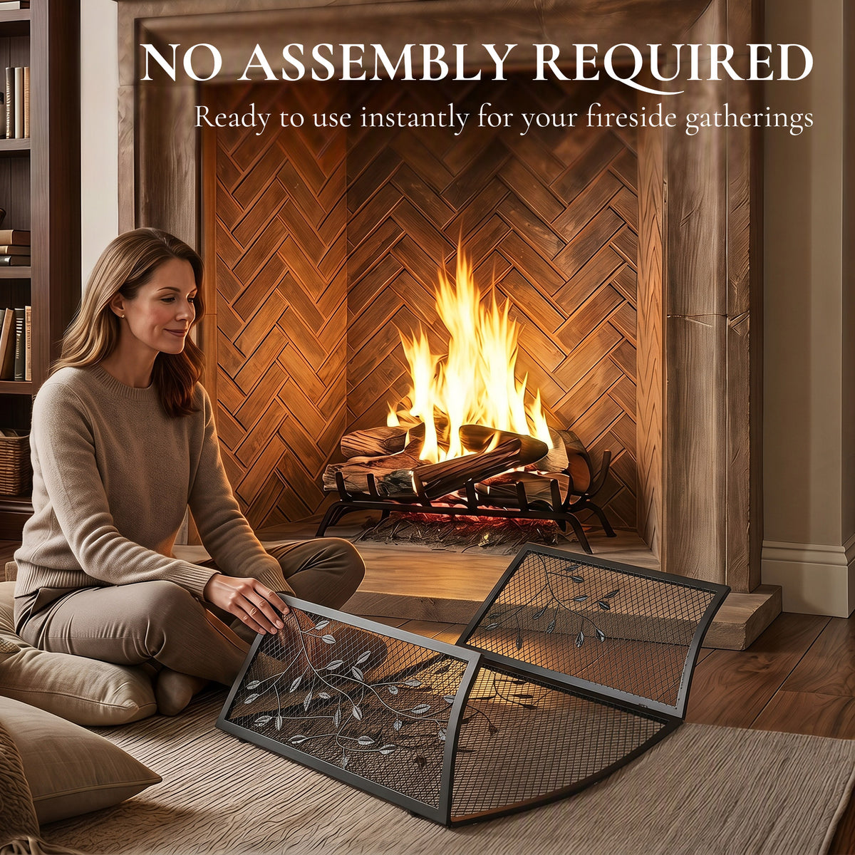 3-Panel Folding Fireplace Screen with Spark Guard for Hearth Protection, Heat-Resistant Metal Fire Screen, 122 x 1 x 75 cm, Black
