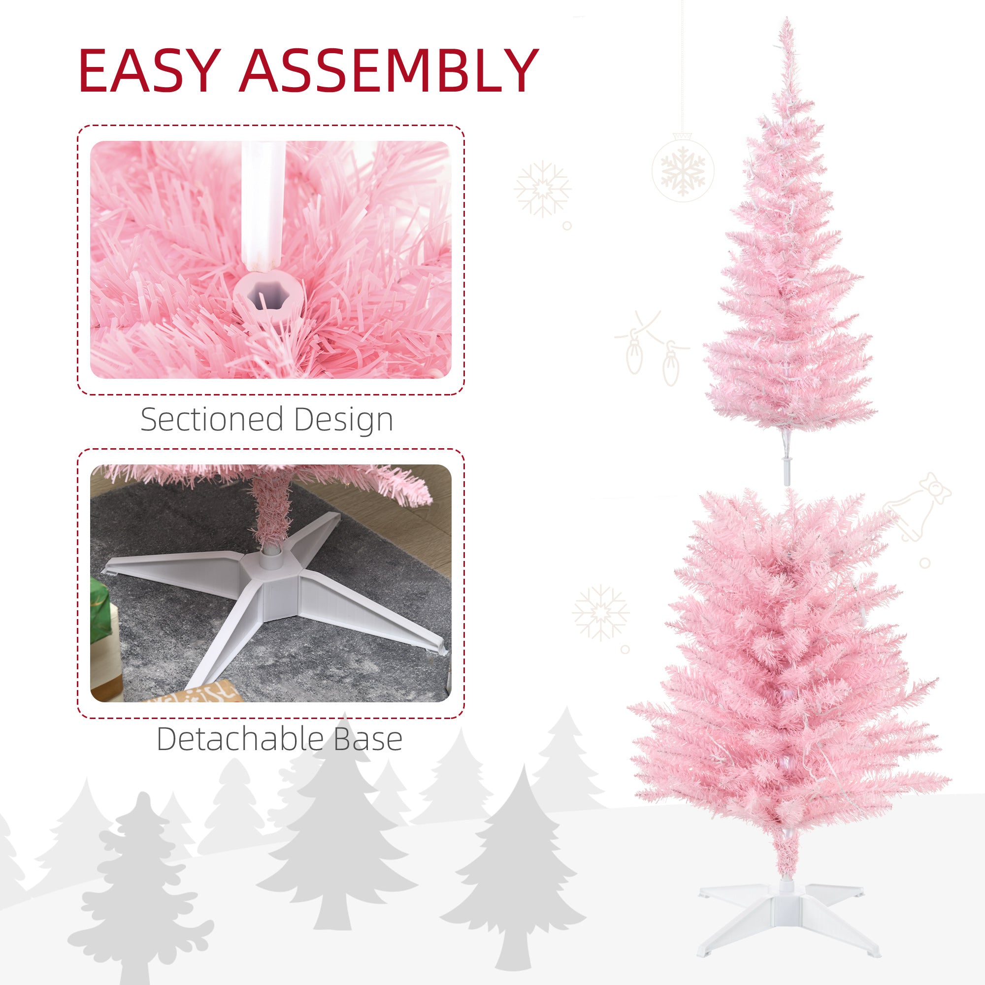 5' Prelit Artificial Christmas Tree with Warm White LED Lights, Pink