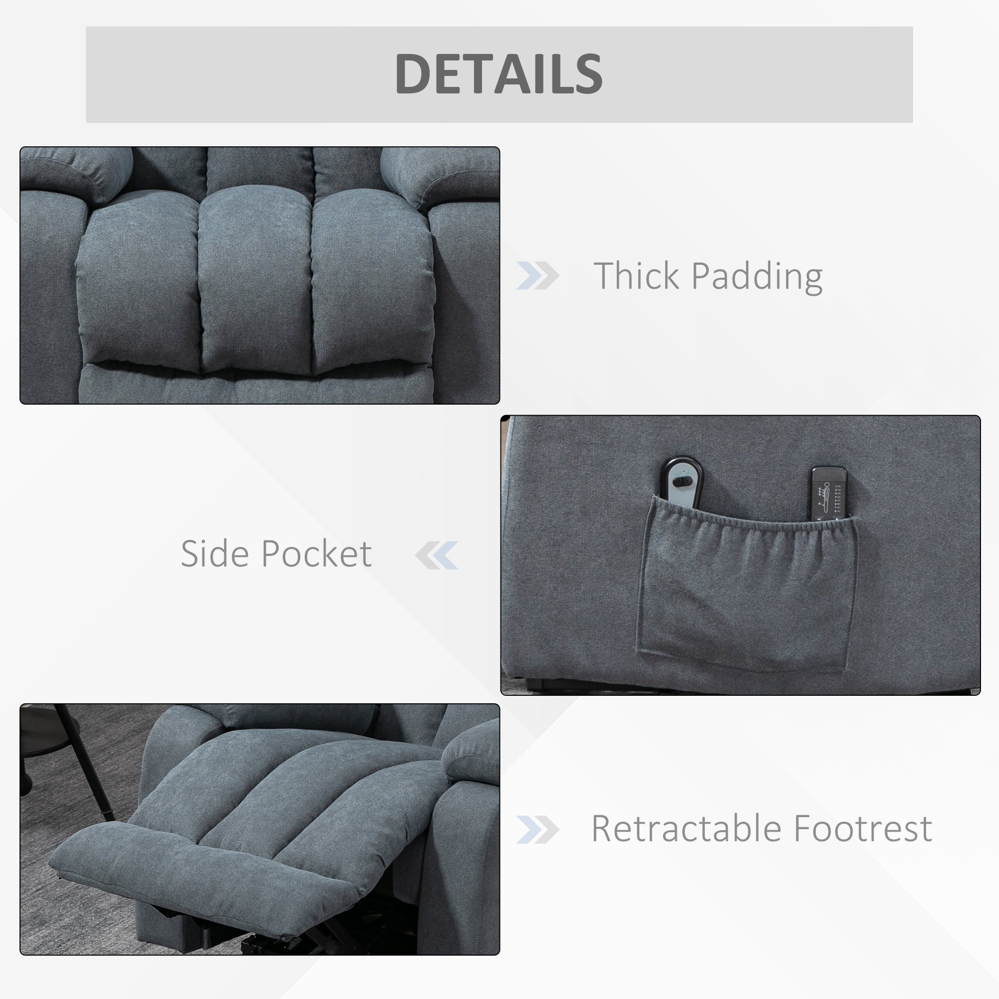 Power Lift Chair For Elderly Big And Tall With Massage Linen Fabric Recliner Sofa With Remote Grey