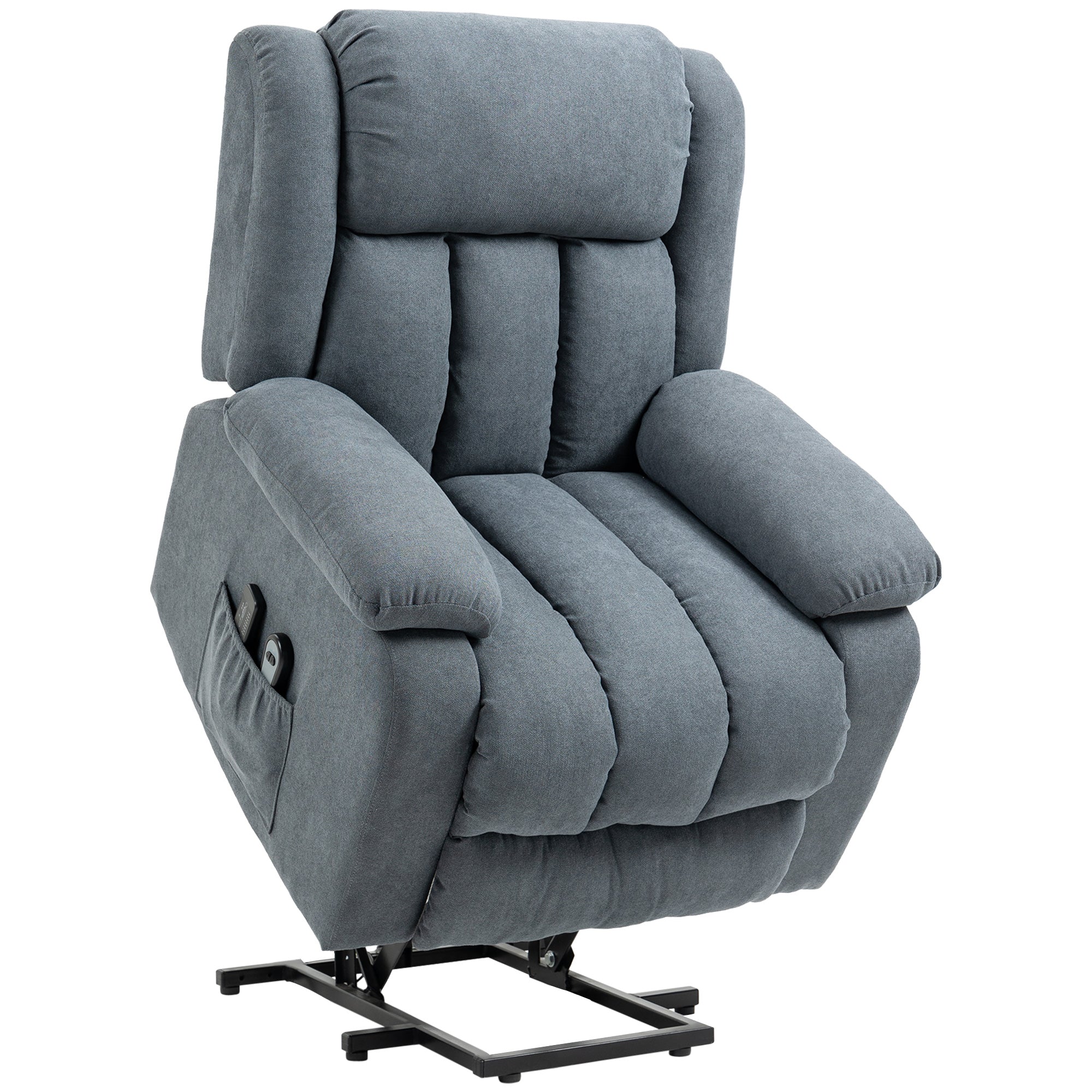 Power Lift Chair For Elderly Big And Tall With Massage Linen Fabric Recliner Sofa With Remote Grey