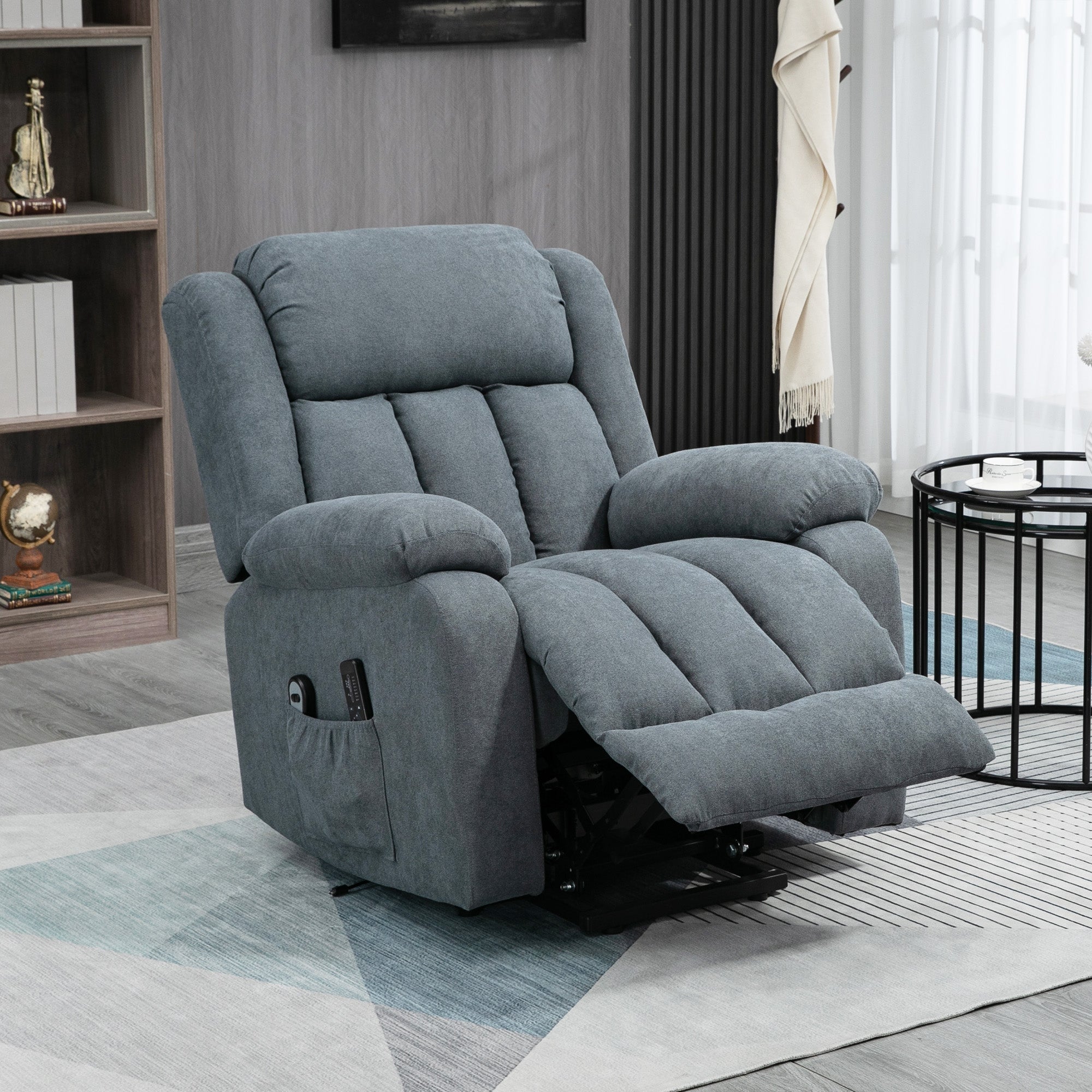 Power Lift Chair For Elderly Big And Tall With Massage Linen Fabric Recliner Sofa With Remote Grey