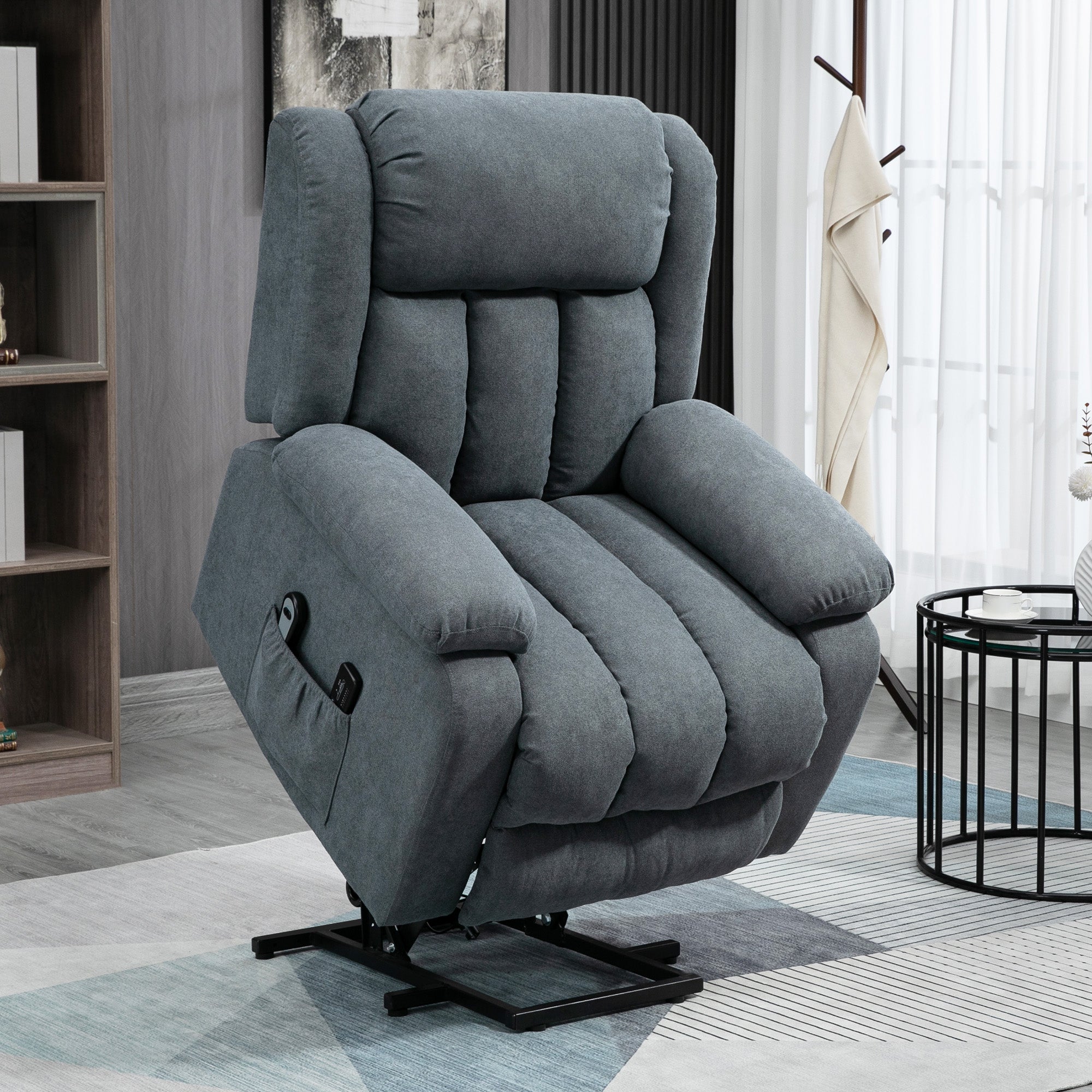 Power Lift Chair For Elderly Big And Tall With Massage Linen Fabric Recliner Sofa With Remote Grey