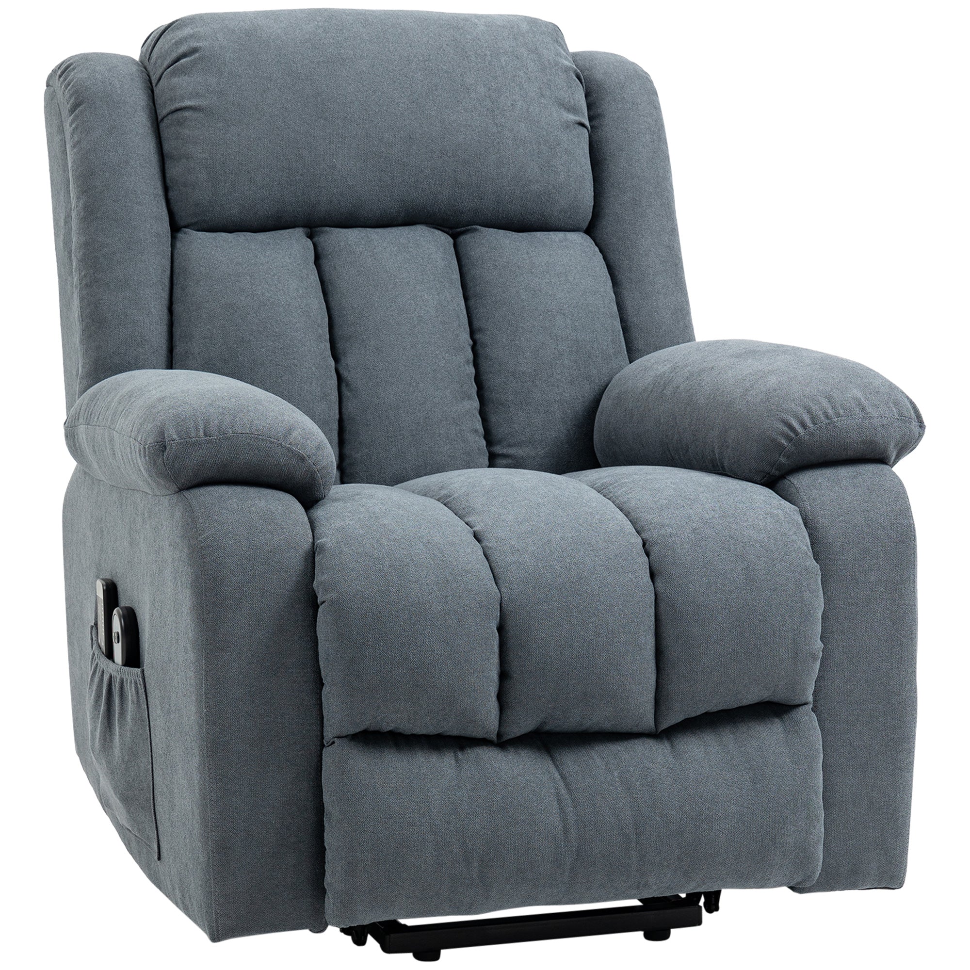 Power Lift Chair For Elderly Big And Tall With Massage Linen Fabric Recliner Sofa With Remote Grey