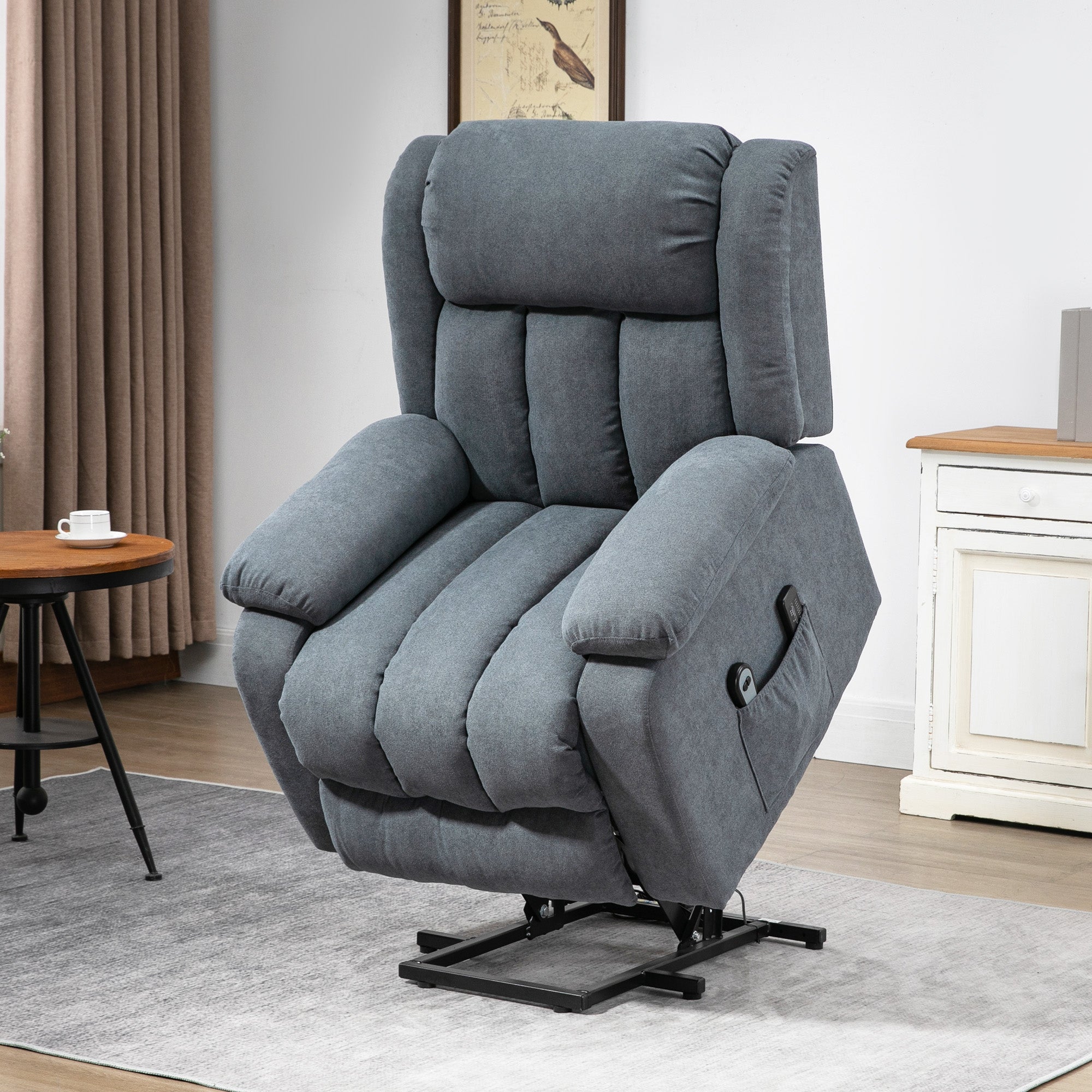 Power Lift Chair For Elderly Big And Tall With Massage Linen Fabric Recliner Sofa With Remote Grey