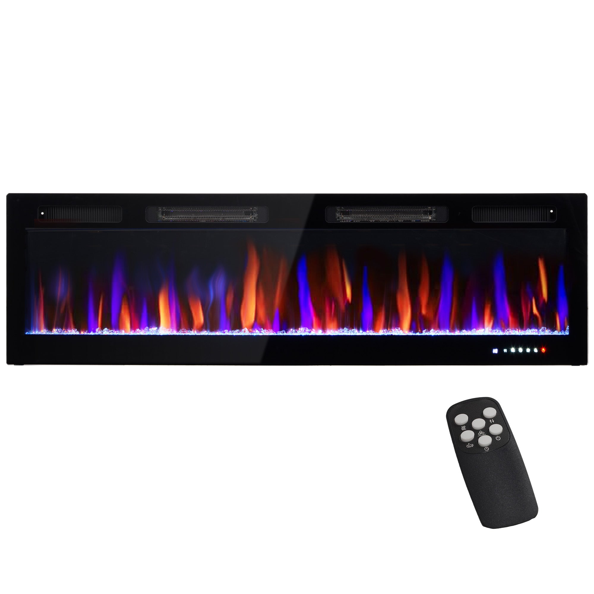 60" Electric Fireplace Recessed and Wall Mounted 1500W Ultra thin with Adjustable Flame Black