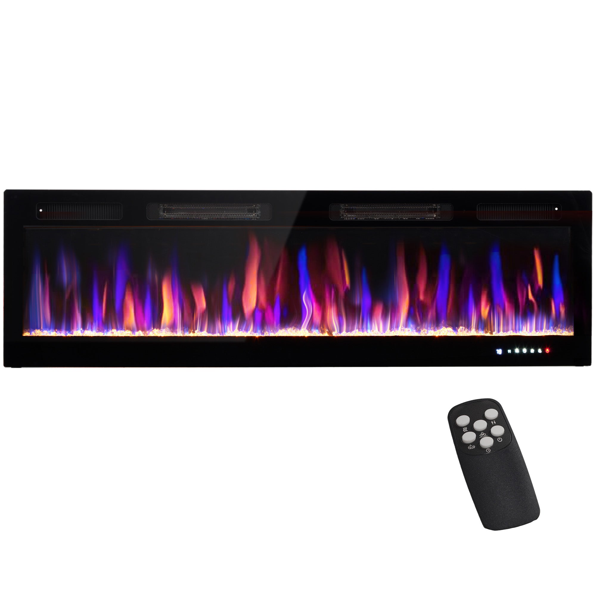 60" Electric Fireplace Recessed and Wall Mounted 1500W Ultra thin with Adjustable Flame Black