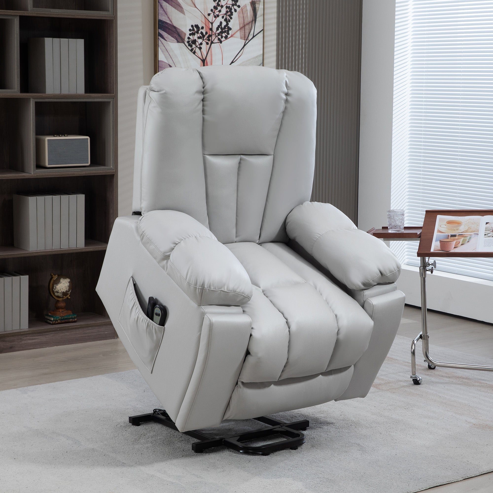 HOMCOM Riser and Recliner Chair for the Elderly, Quick Assembly, Lift Chair with Vibration Massage, Remote Control, Side Pockets, Pocket Spring, Cup Holder, Light Grey