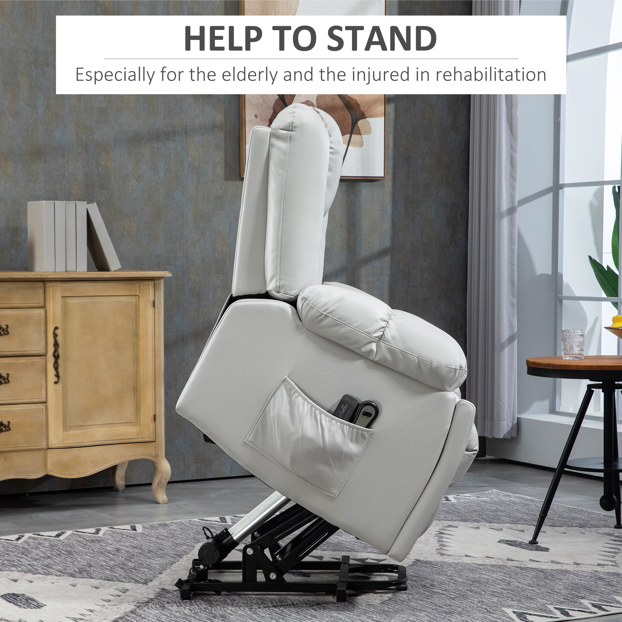 HOMCOM Riser and Recliner Chair for the Elderly, Quick Assembly, Lift Chair with Vibration Massage, Remote Control, Side Pockets, Pocket Spring, Cup Holder, Light Grey