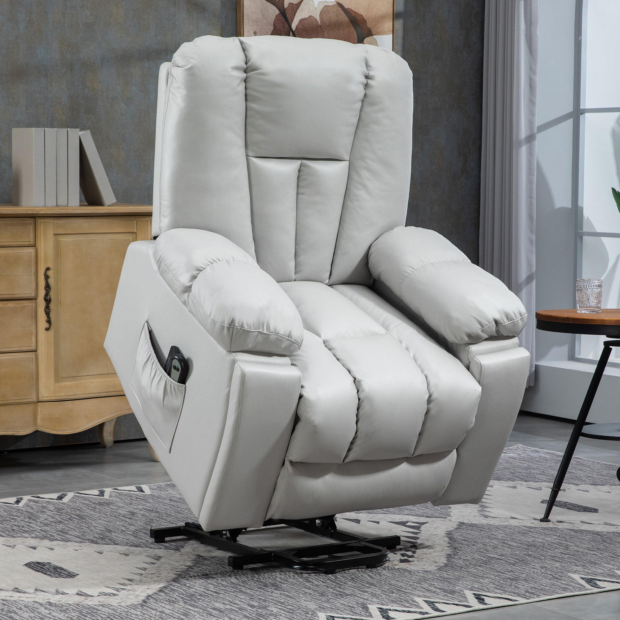 HOMCOM Riser and Recliner Chair for the Elderly, Quick Assembly, Lift Chair with Vibration Massage, Remote Control, Side Pockets, Pocket Spring, Cup Holder, Light Grey