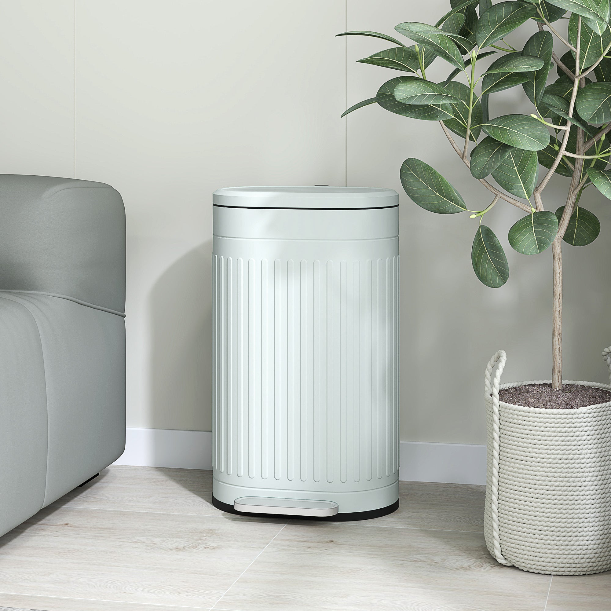 HOMCOM 30 Litre Pedal Bin, Fingerprint Proof Kitchen Bin with Soft-close Lid, Metal Rubbish Bin with Foot Pedal and Removable Inner Bucket, Light Green