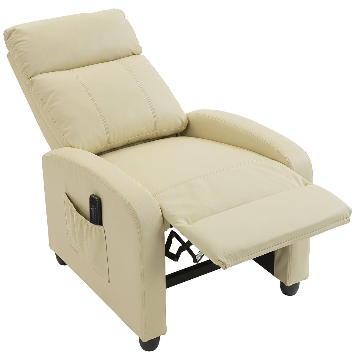 Recliner Armchair, Massage Faux Leather Push Back Reclining Chair with Adjustable Leg Rest, Side Pocket, for Home Living Room Theatre, Cream White