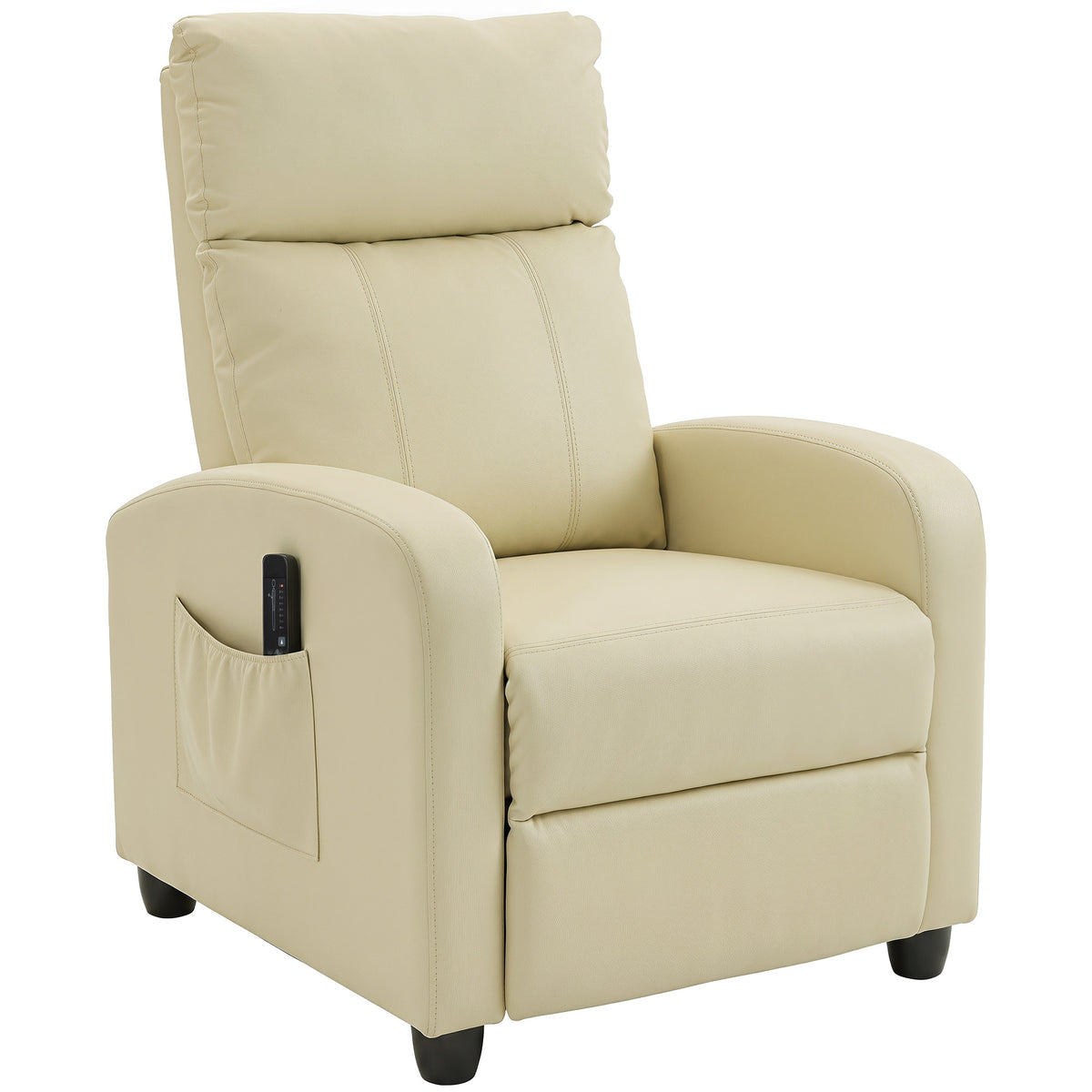 Recliner Armchair, Massage Faux Leather Push Back Reclining Chair with Adjustable Leg Rest, Side Pocket, for Home Living Room Theatre, Cream White