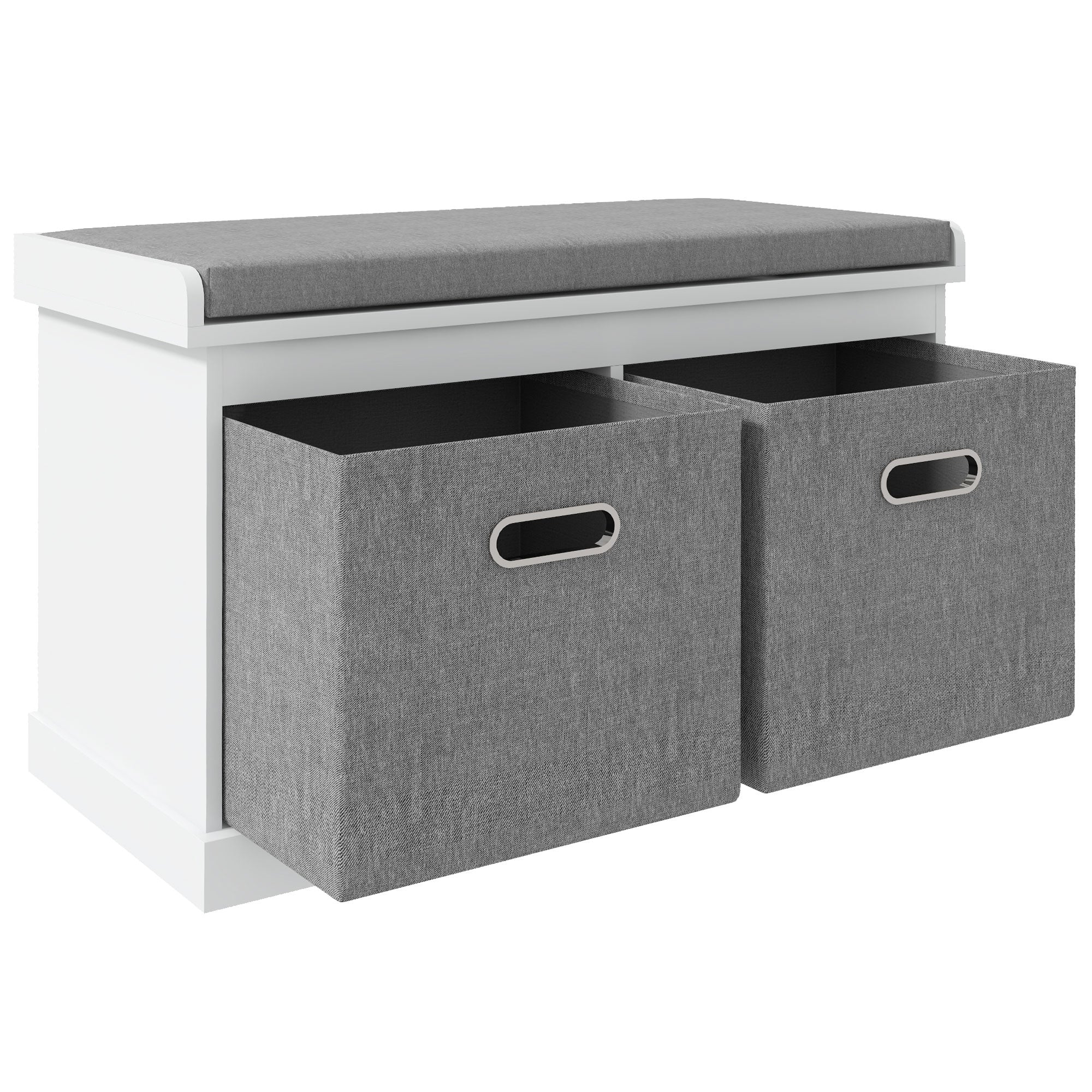 HOMCOM Shoe Bench with Seat, Entryway Bench with Cushion and 2 Fabric Drawers, Shoe Storage Bench for Hallway, Living Room, Bedroom, White