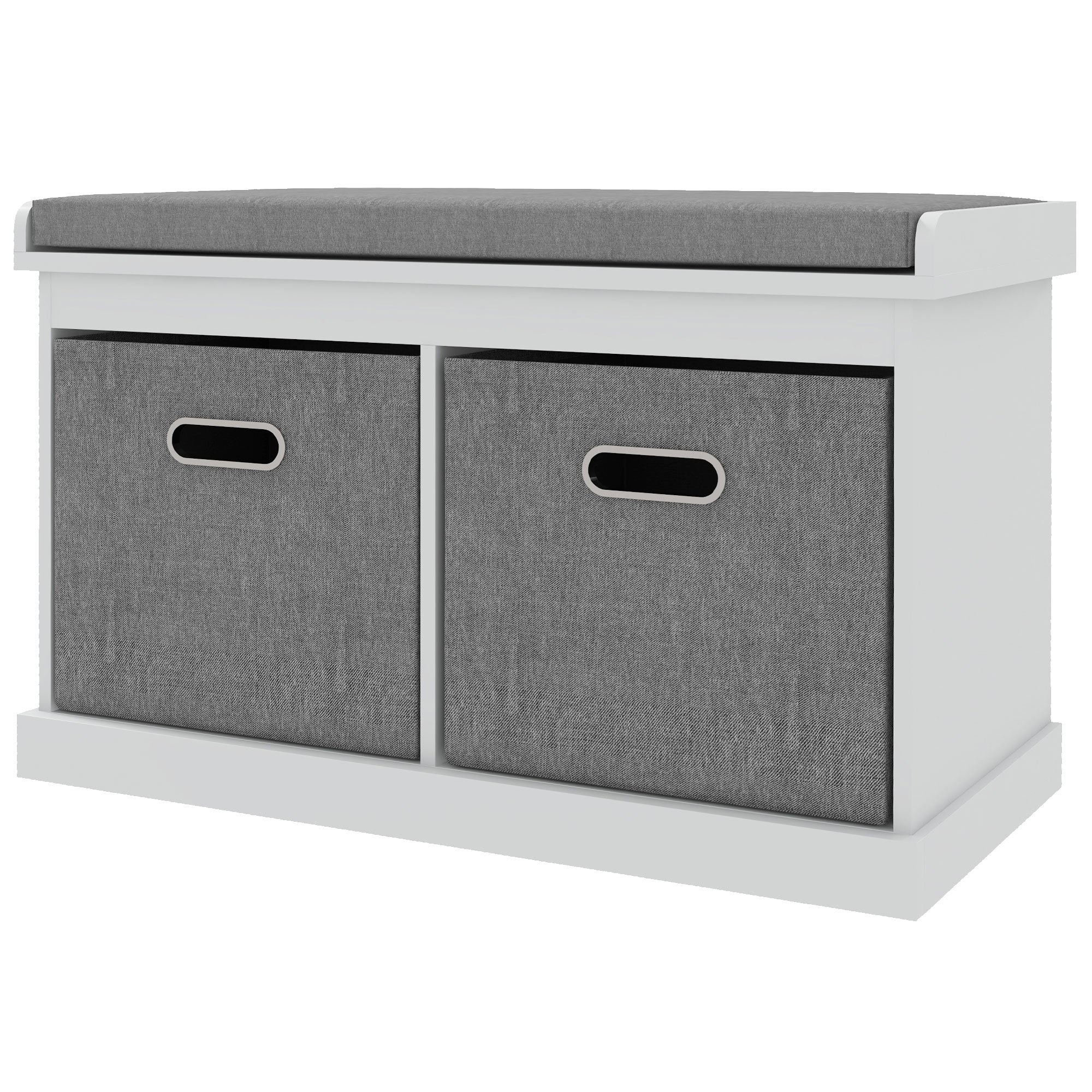 HOMCOM Shoe Bench with Seat, Entryway Bench with Cushion and 2 Fabric Drawers, Shoe Storage Bench for Hallway, Living Room, Bedroom, White
