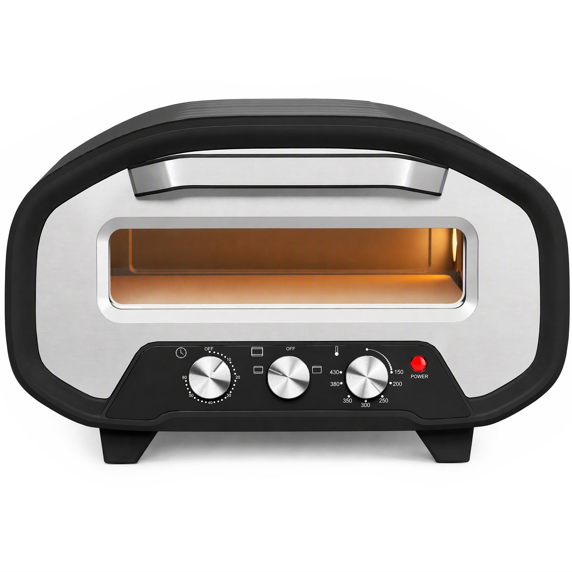 Pizza Oven Indoor, 12 Inch Electric Countertop Pizza Maker with 3 Knob Control, 430°C, 60-Min Timer, Ceramic Stone, Viewing Window, 2200W