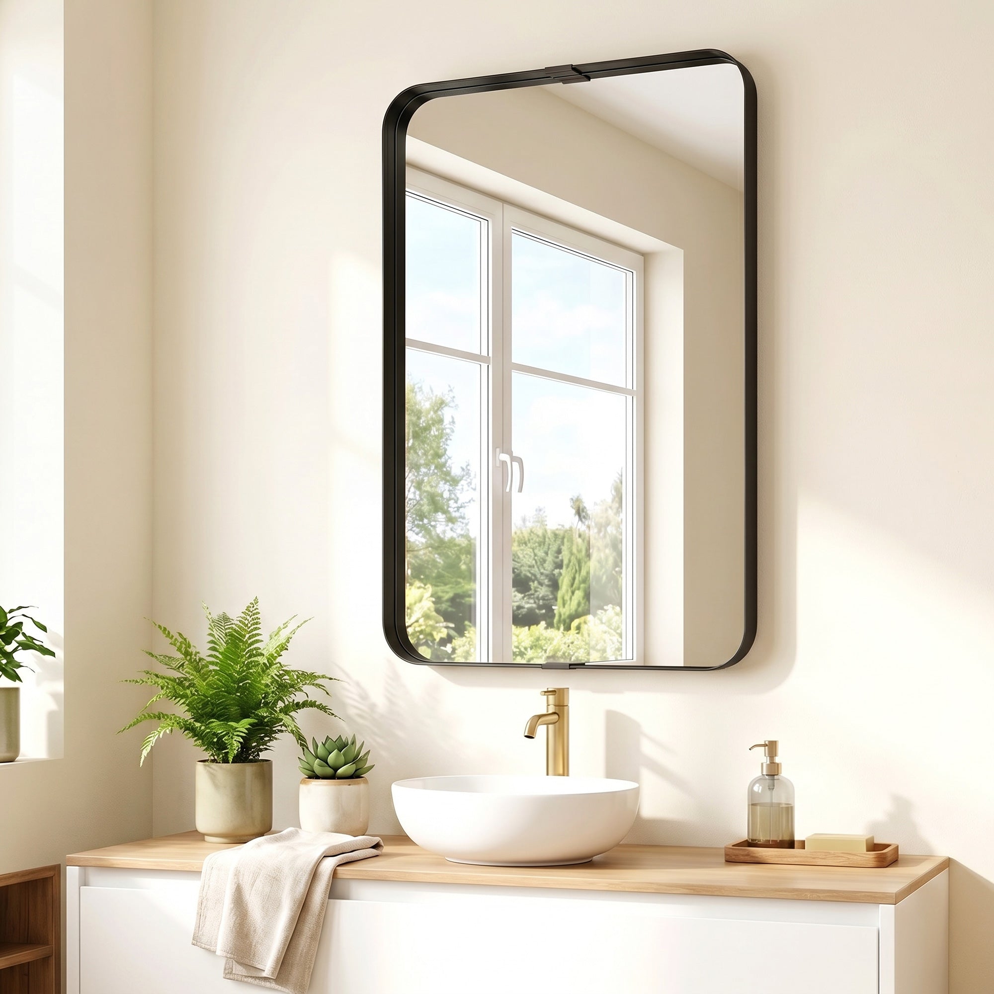 Rectangular Wall Mirror, 90 x 60 cm Wall Mounted Bathroom Mirror with Aluminium Alloy Frame and Tempered Glass for Hallway, Living Room, Bedroom, Black