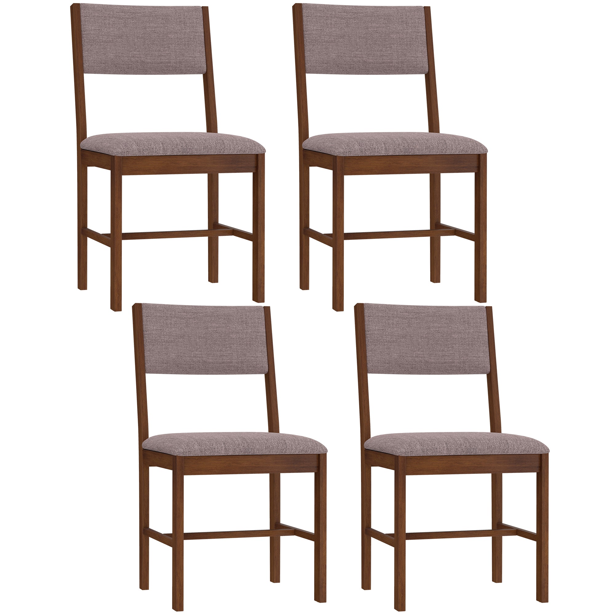 Modern Dining Chairs Set of 4, Linen Fabric Upholstered Kitchen Chairs with Rubberwood Legs for Dining Room, Living Room, Brown and Light Brown