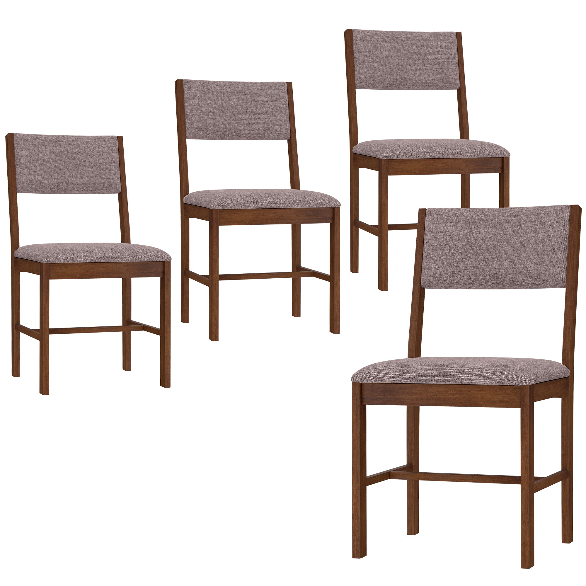 Modern Dining Chairs Set of 4, Linen Fabric Upholstered Kitchen Chairs with Rubberwood Legs for Dining Room, Living Room, Brown and Light Brown