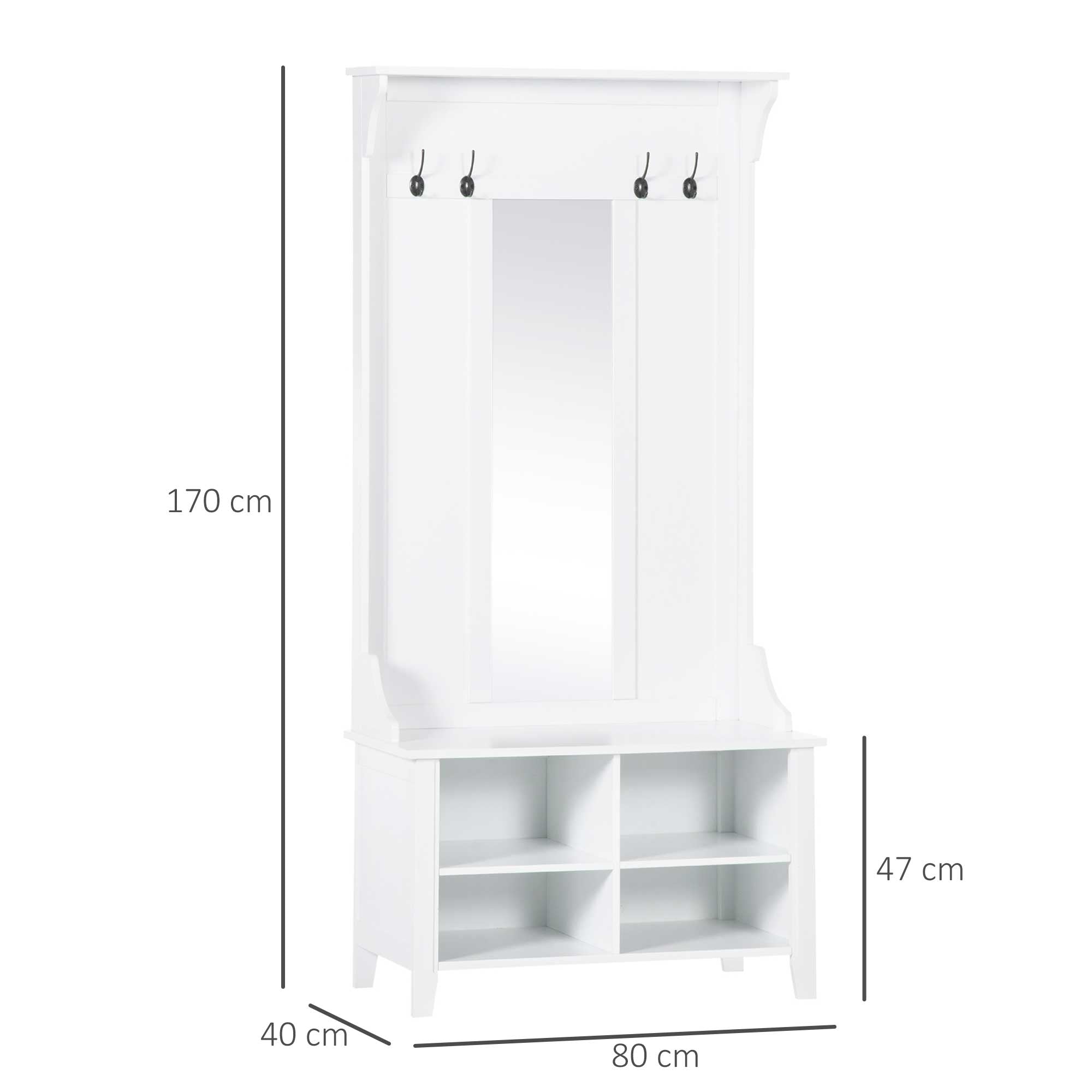 Hallway Furniture Set Shoe Bench Storage Mirror Cabinet Coat Rack Multiple Cubes Hangers Organiser Shelves w/ 4 Hooks