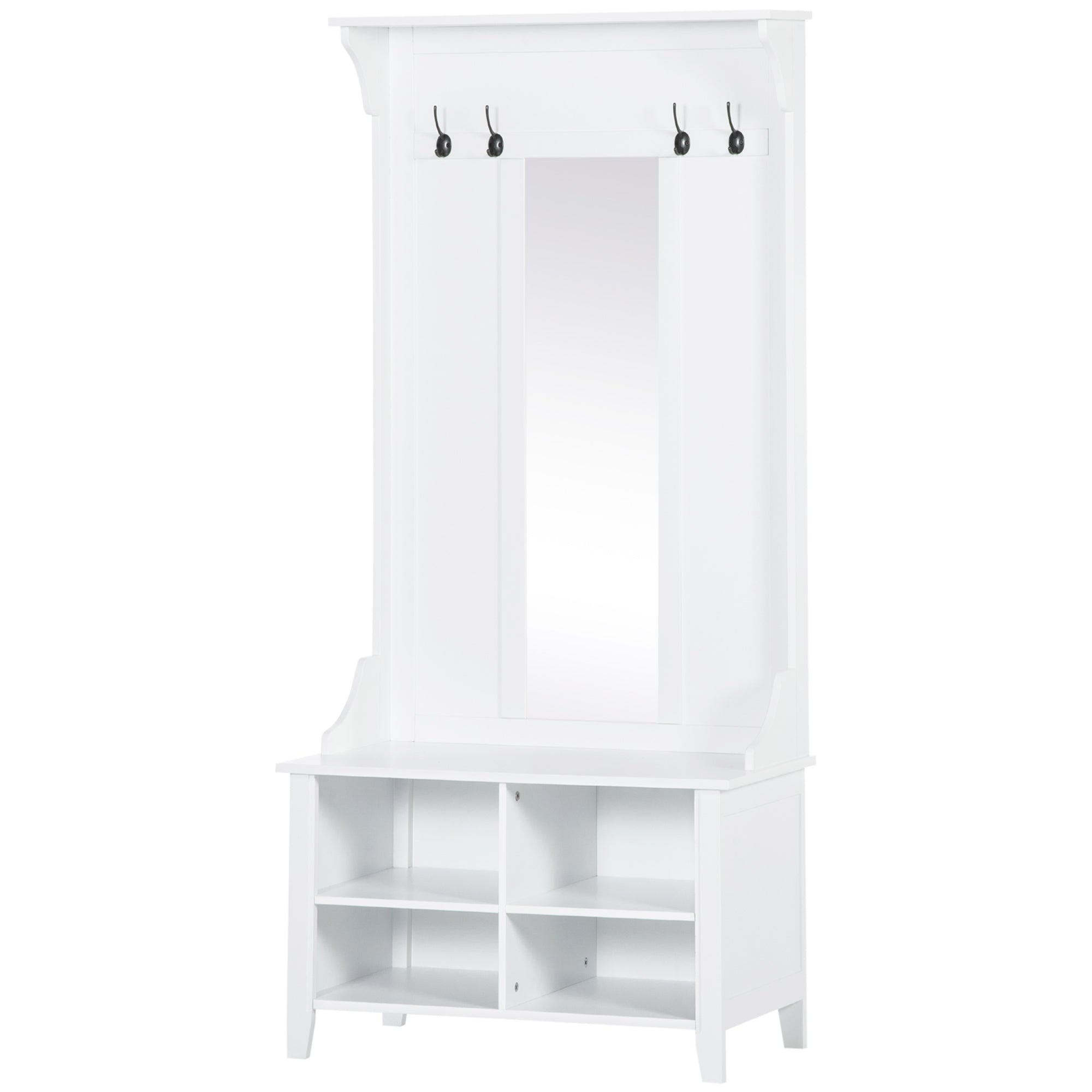 Hallway Furniture Set Shoe Bench Storage Mirror Cabinet Coat Rack Multiple Cubes Hangers Organiser Shelves w/ 4 Hooks