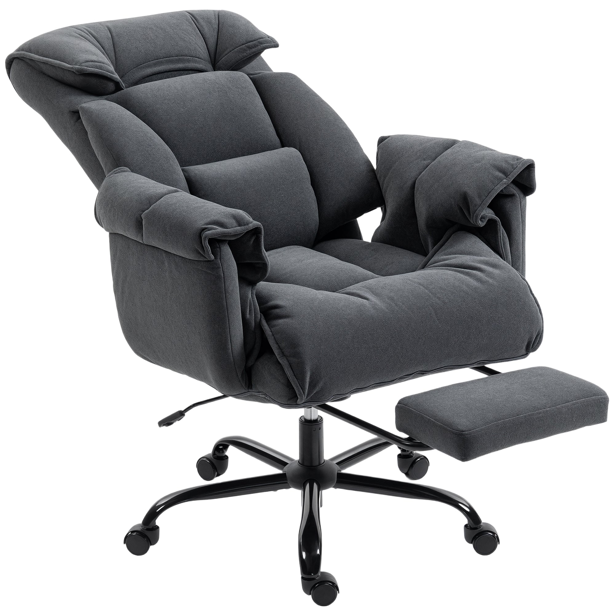 Executive Office Chair with Footrest, Reclining Swivel Computer Desk Chair with High Back, Thick Cushion, Padded Armrest, Adjustable Height, Rolling Wheels, Dark Gray
