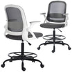 Drafting Chair, Mesh Standing Desk Chair with Flip-up Armrests, Adjustable Height and Footrest, Lumbar Support, Rolling Wheels for Home Office, Grey