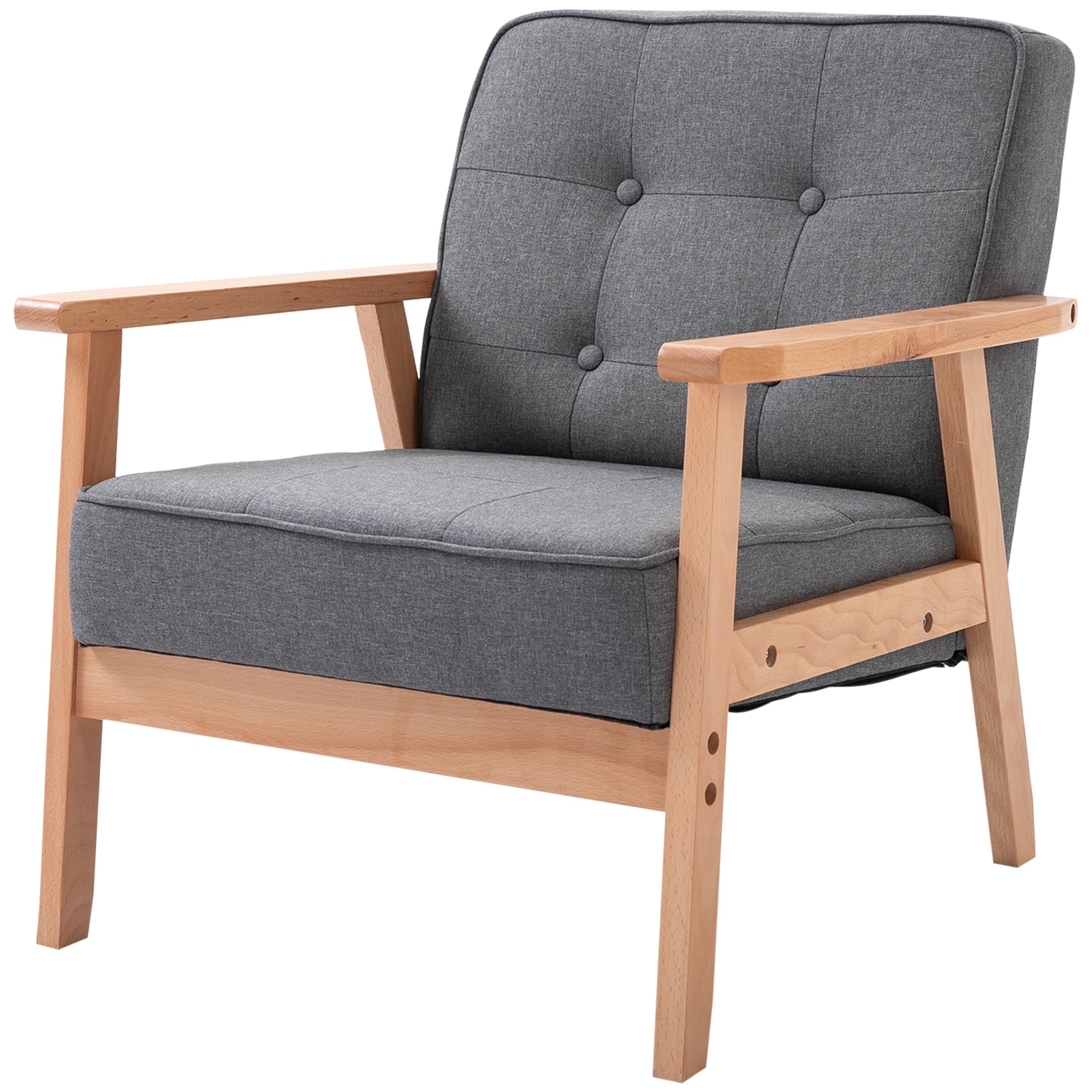 HOMCOM Accent Chair, Linen Fabric Armchair, Occasional Chair with Rubber Wood Frame for Living Room Reception Bedroom Balcony, Grey and Natural