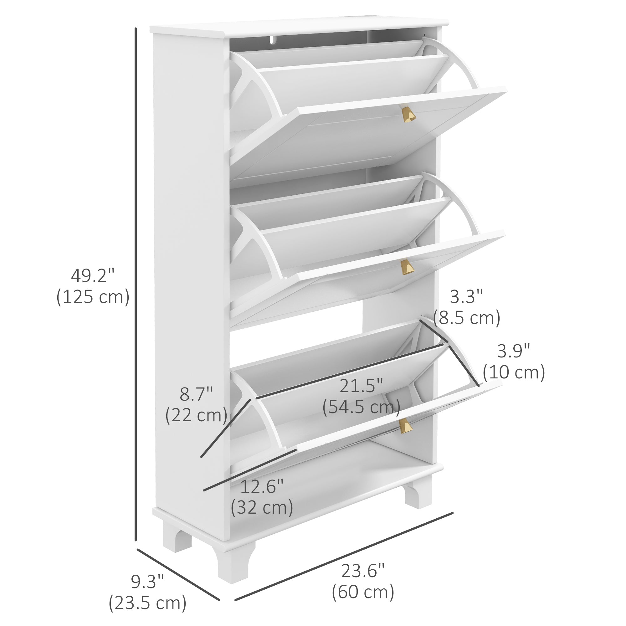 HOMCOM Narrow Shoe Cabinet with 3 Flip Drawers, Modern Shoe Storage Cabinet with Adjustable Shelves for Entryway, Hallway, Holds 12 Pairs of Shoes, White