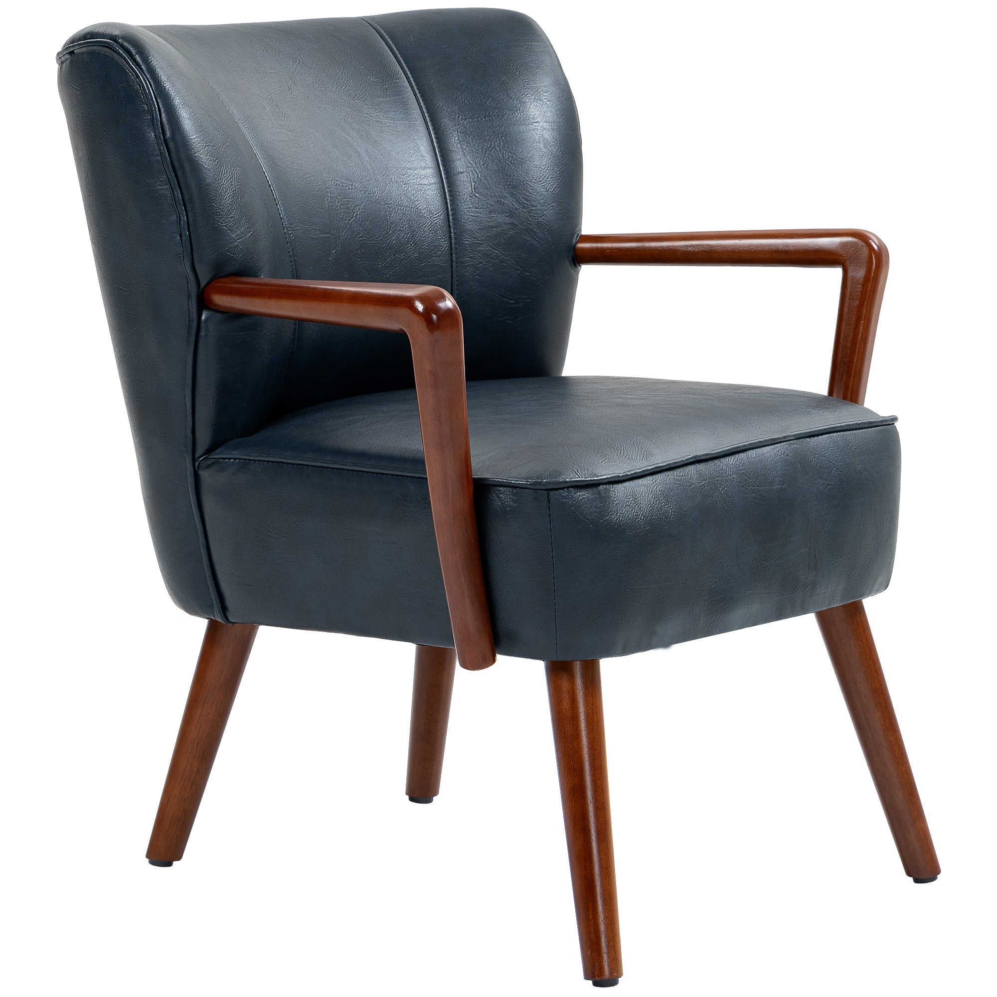 HOMCOM Modern Accent Chair, Upholstered Armchair, Faux Leather Living Room Chair with Wood Legs and Wide Padded Seat, Duke Deep Sea Blue