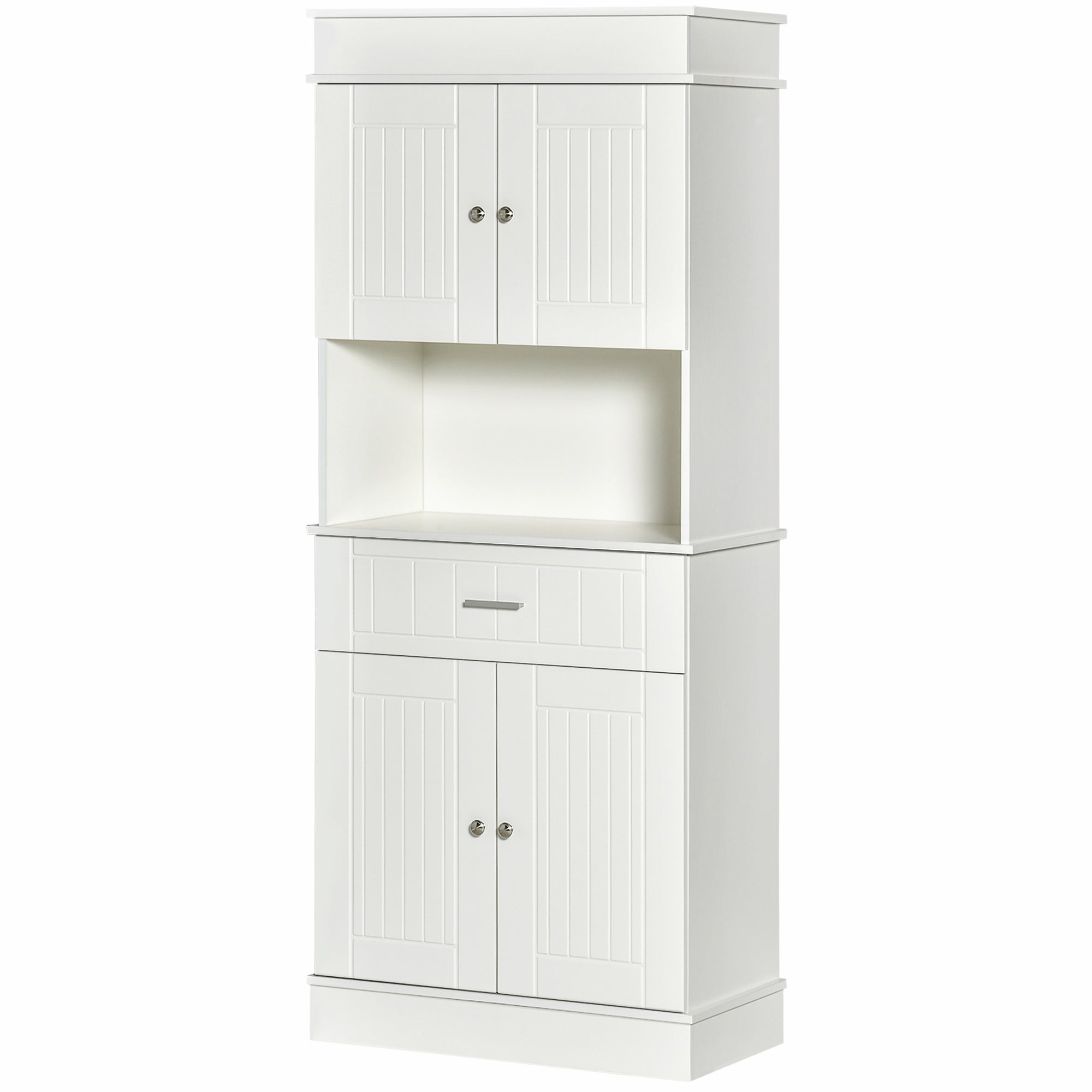 70" Kitchen Hutch Freestanding Storage Pantry Cabinet with 3 Tier Shelving Sideboard White