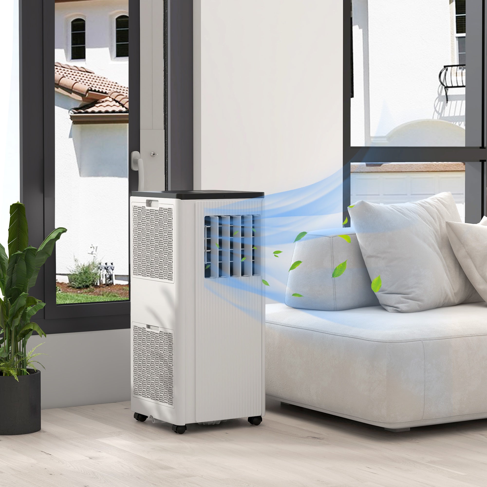 HOMCOM 7000 BTU Air Conditioning Unit, Smart Home WiFi App Compatible, 3-in-1 Portable Air Conditioner, Dehumidifier, Cooling Fan with 24H Timer, Remote, LED Display, 2 Speeds, Window Kit, 15m²