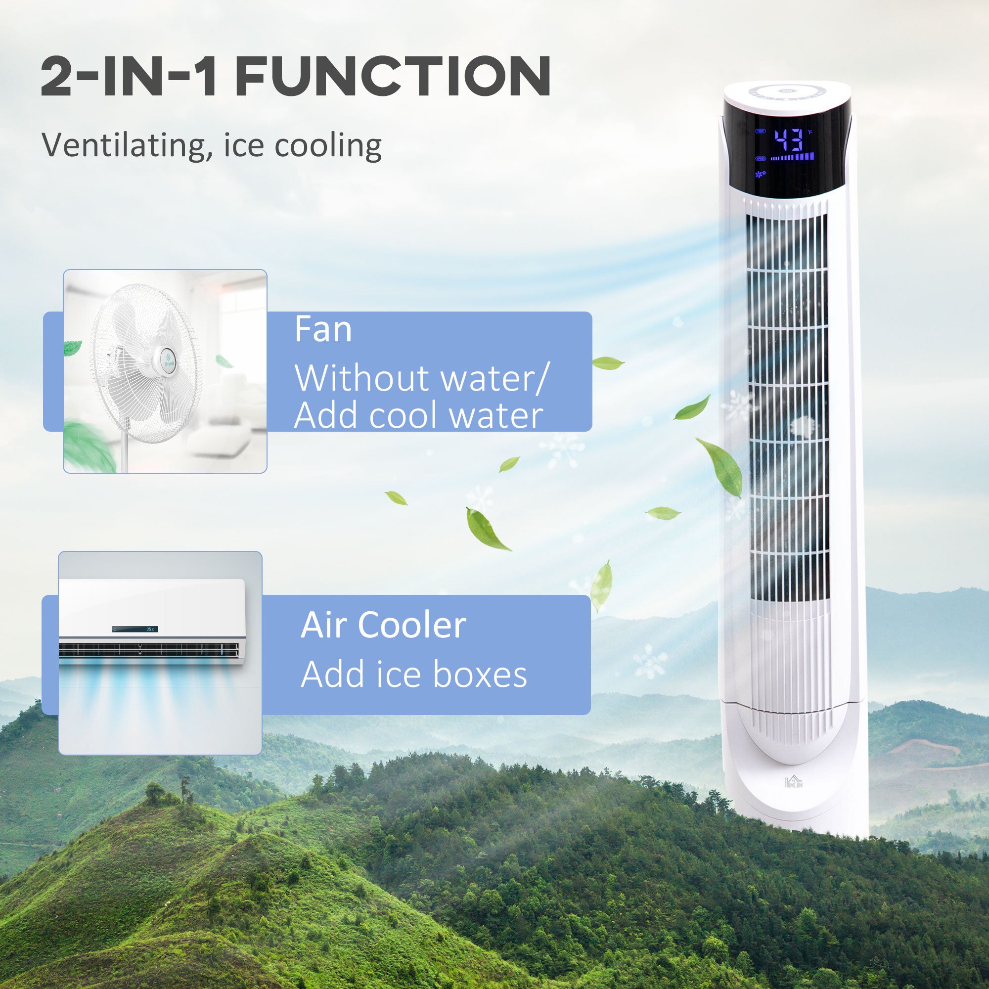 42'' Evaporative Air Cooler Ice Cooling Fan with 3 Speeds 4 Modes 12 Hour Timer Remote Control White