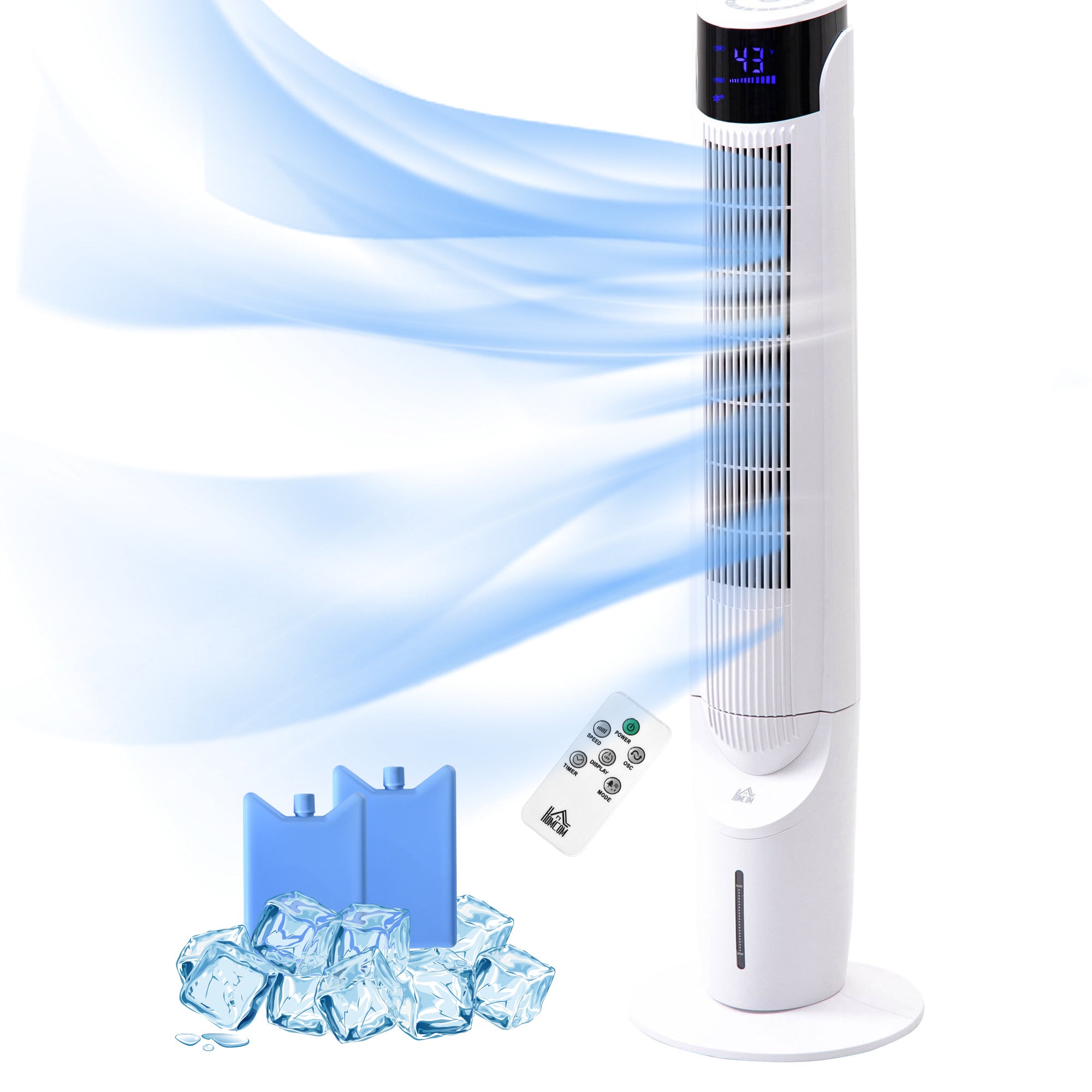 42'' Evaporative Air Cooler Ice Cooling Fan with 3 Speeds 4 Modes 12 Hour Timer Remote Control White