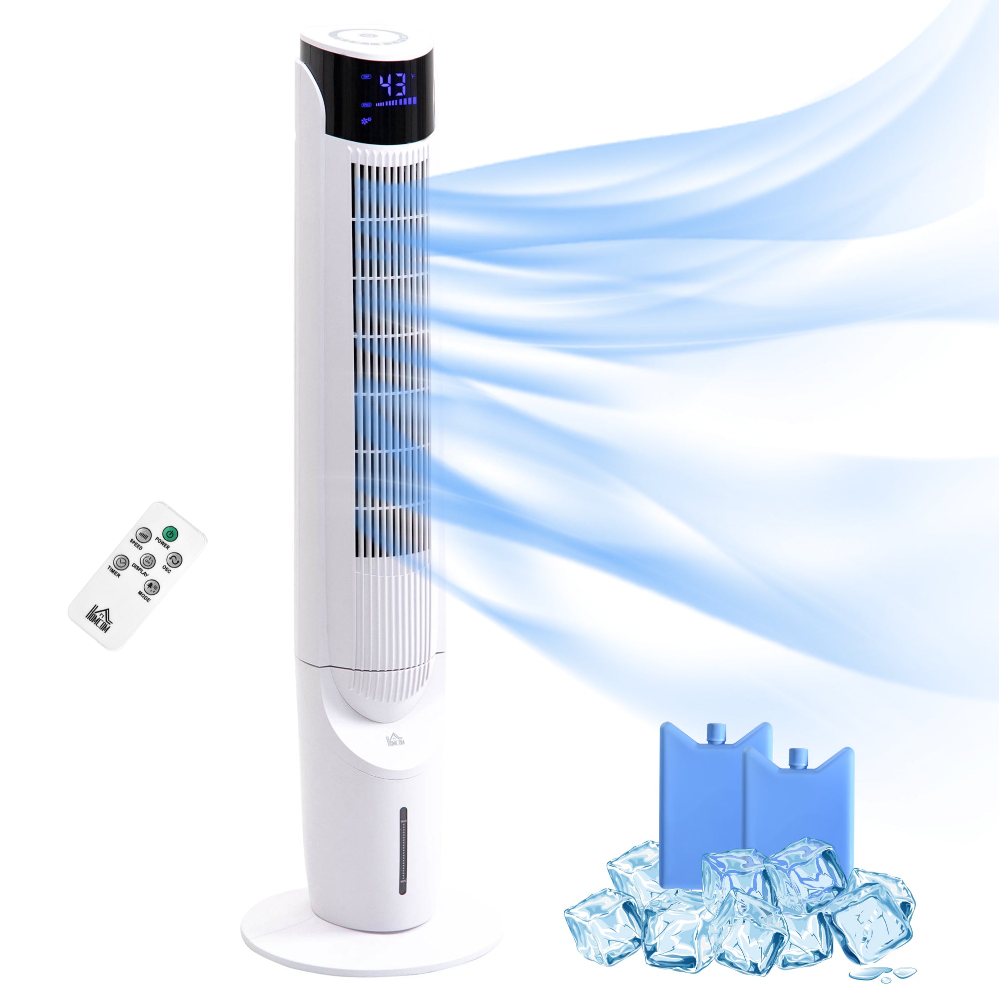 42'' Evaporative Air Cooler Ice Cooling Fan with 3 Speeds 4 Modes 12 Hour Timer Remote Control White