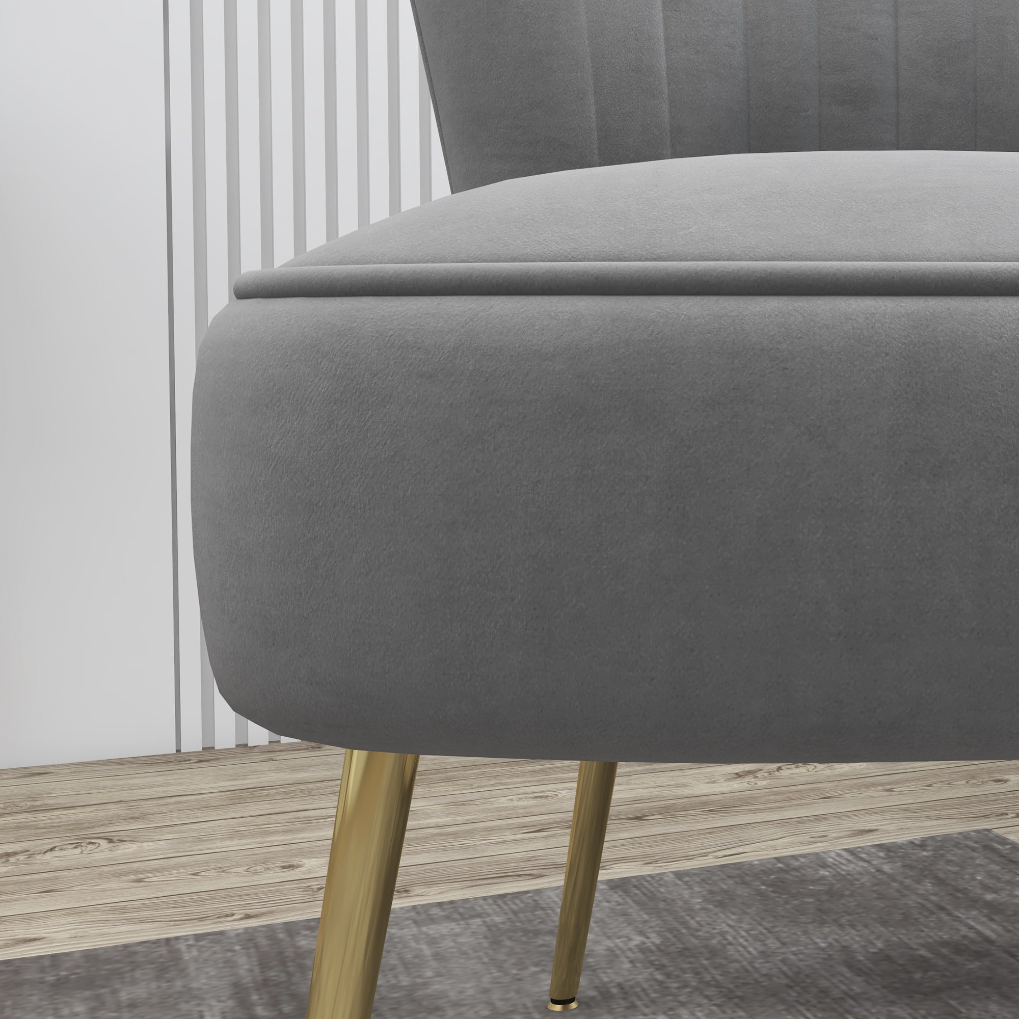 HOMCOM Modern Armless Accent Chairs Set of 2, Upholstered Slipper Chairs for Bedroom, Velvet Wingback Living Room Chairs with Gold Steel Legs and Tufted Back, Grey