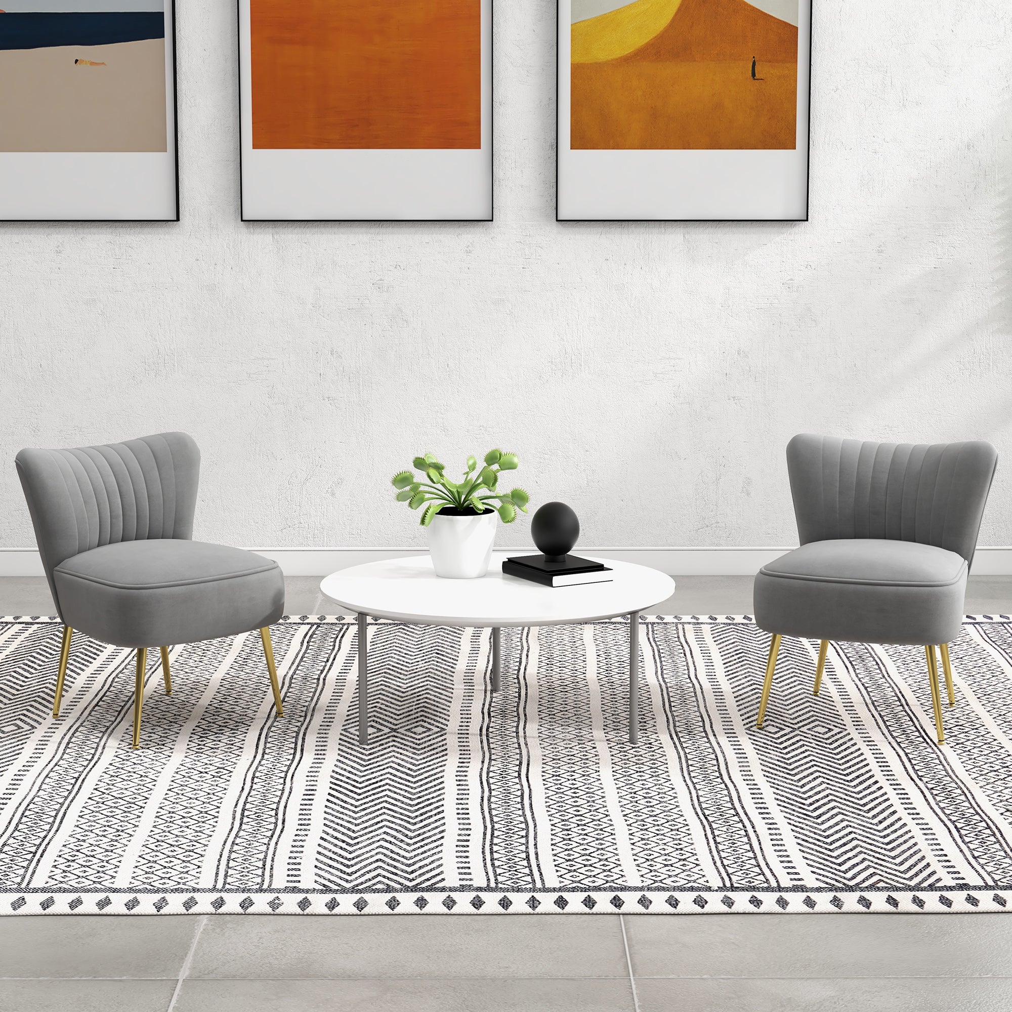 HOMCOM Modern Armless Accent Chairs Set of 2, Upholstered Slipper Chairs for Bedroom, Velvet Wingback Living Room Chairs with Gold Steel Legs and Tufted Back, Grey