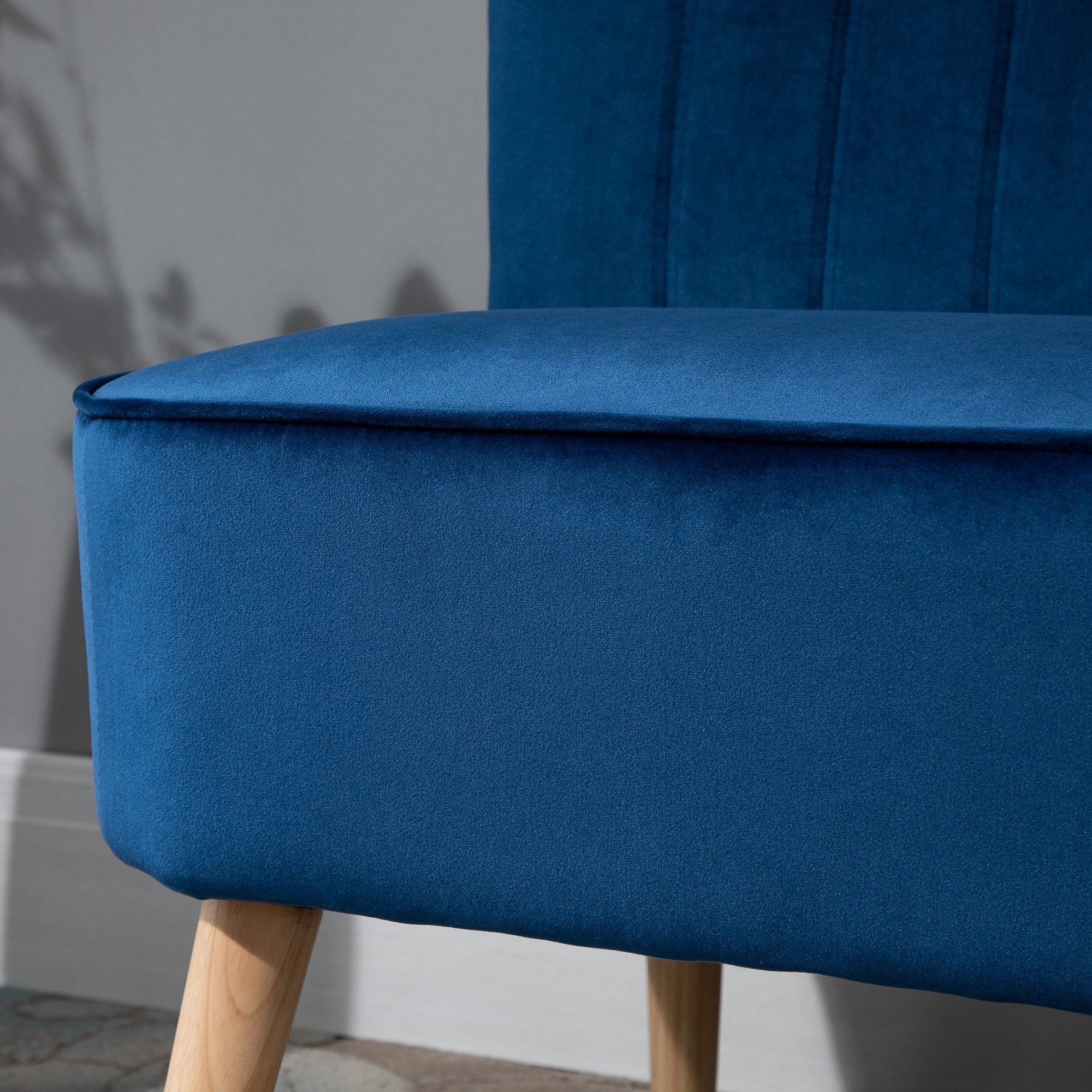 HOMCOM Modern Velvet Double Seat Sofa w/ Wood Frame Foam Padding High Back Soft Comfortable Compact Couch Home Office Stylish Plush Touch Blue